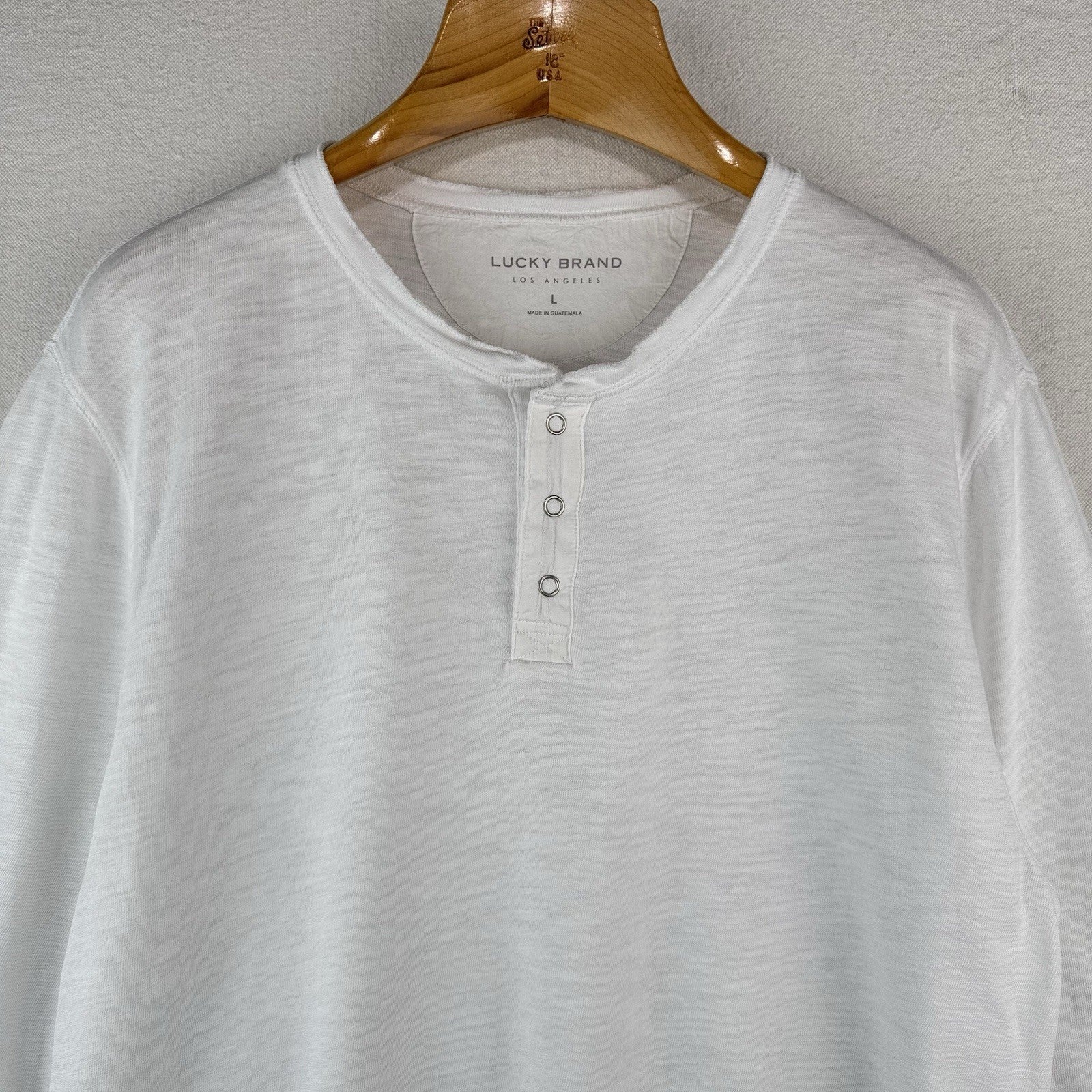 Lucky Brand Men’s Large Cotton Slub Henley Snap Button White Long Sleeve Shirt