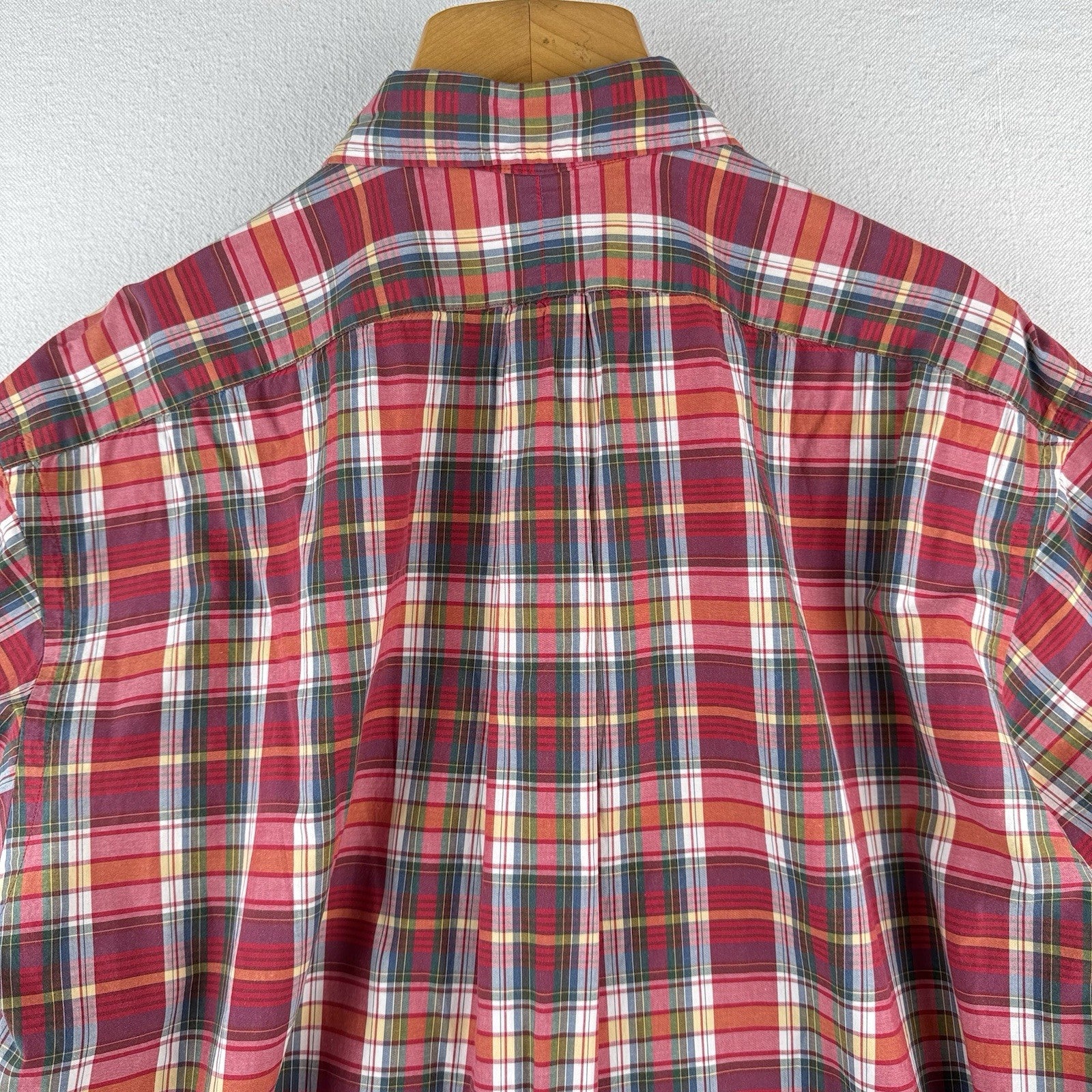Ralph Lauren Mens XL Blake Short Sleeve Madras Plaid Polo Button Down Shirt