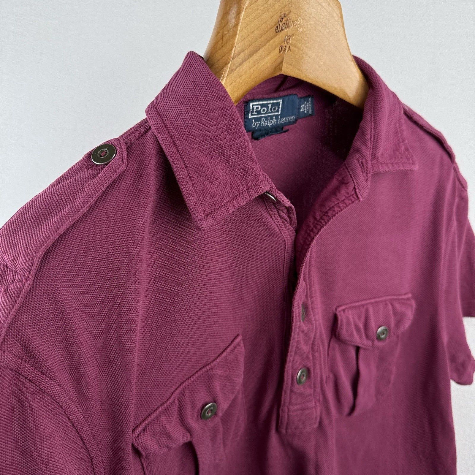Vtg Polo Ralph Lauren Men’s M Plum Military Safari Shirt Epaulettes Custom Fit