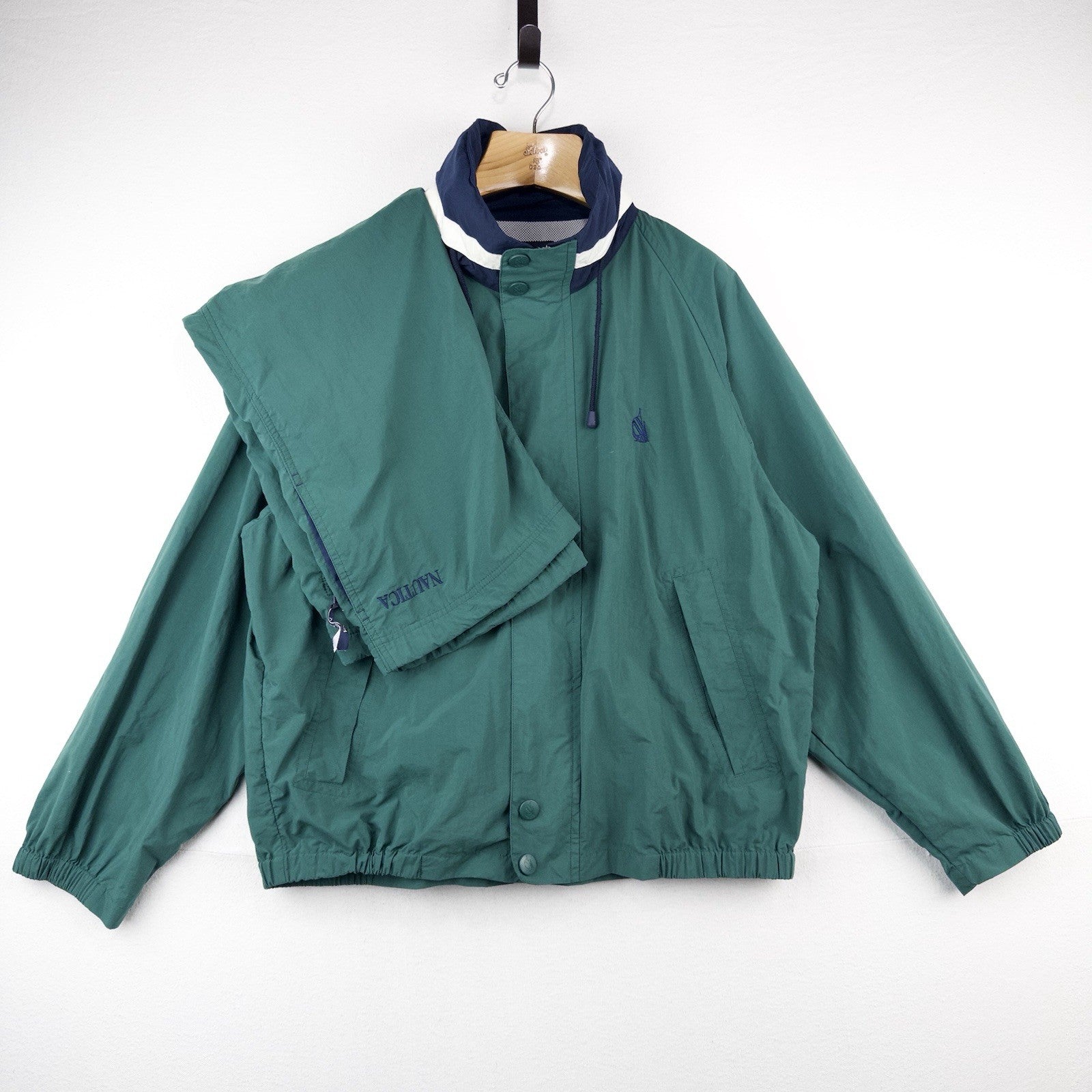 90’s Vtg Nautica Men’s 2 Piece Windbreaker TrackSuit Lined Blue Jacket L/Pants M
