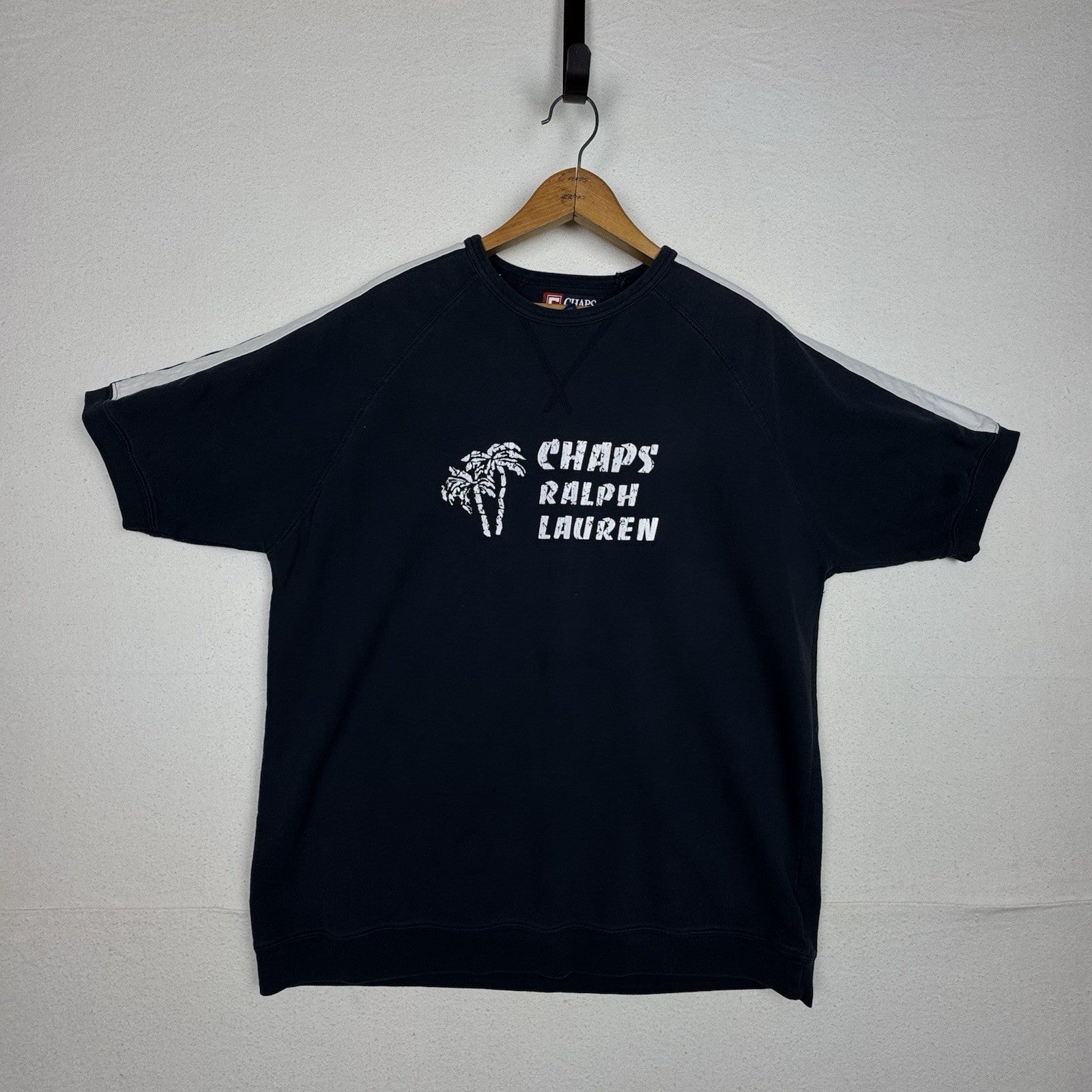 VTG 90'S Chaps Ralph Lauren Short Sleeve Sweatshirt Palm Trees Size Large Blue