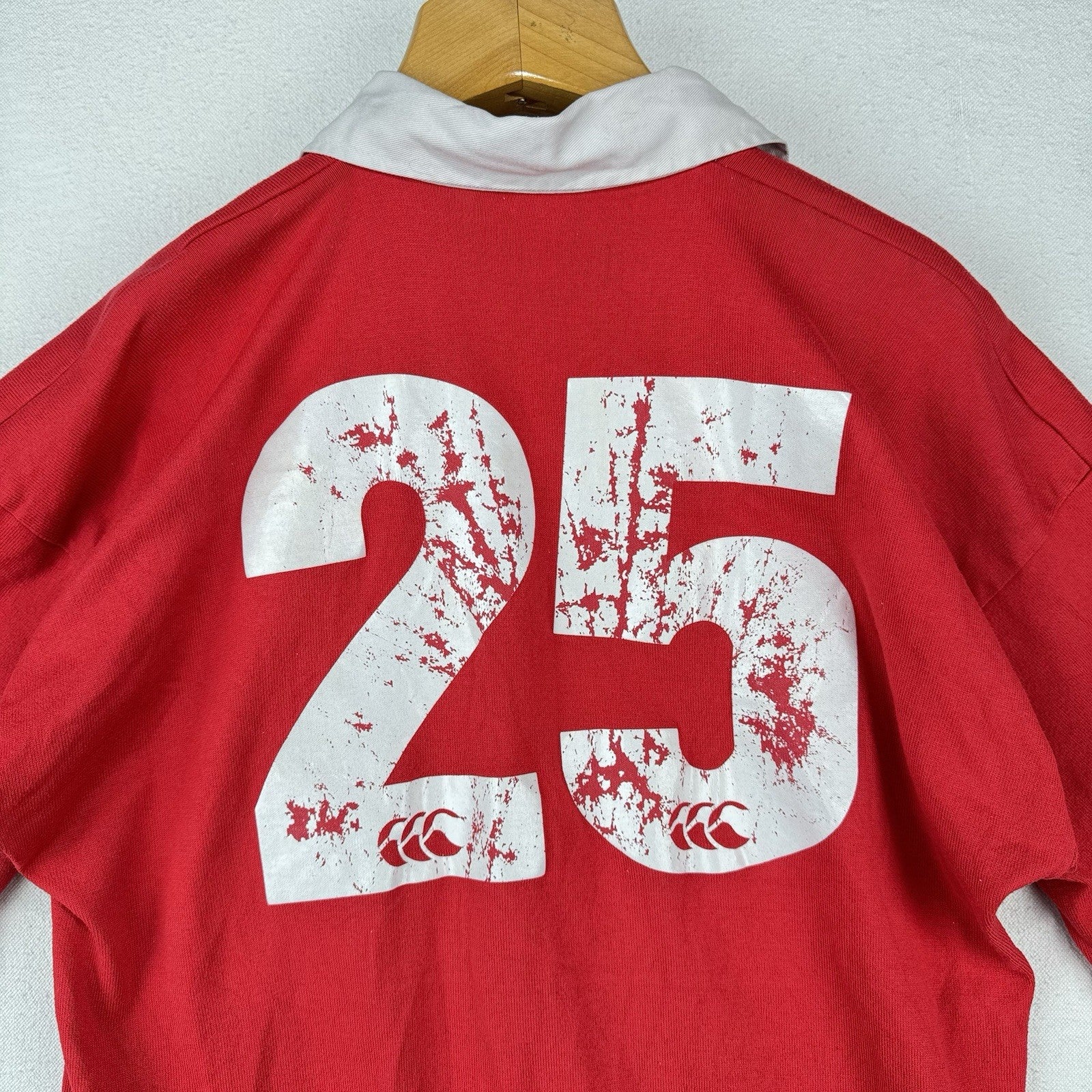 80’s Vtg Canterbury South Africa SAS Rugby Polo Shirt Red White Collar #25 Men L