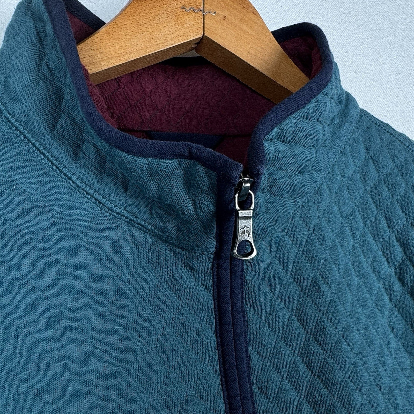 Brooks Brothers 1/4 Zip Diamond Quilted Pullover Mens 2XL Blue Maroon Sweater