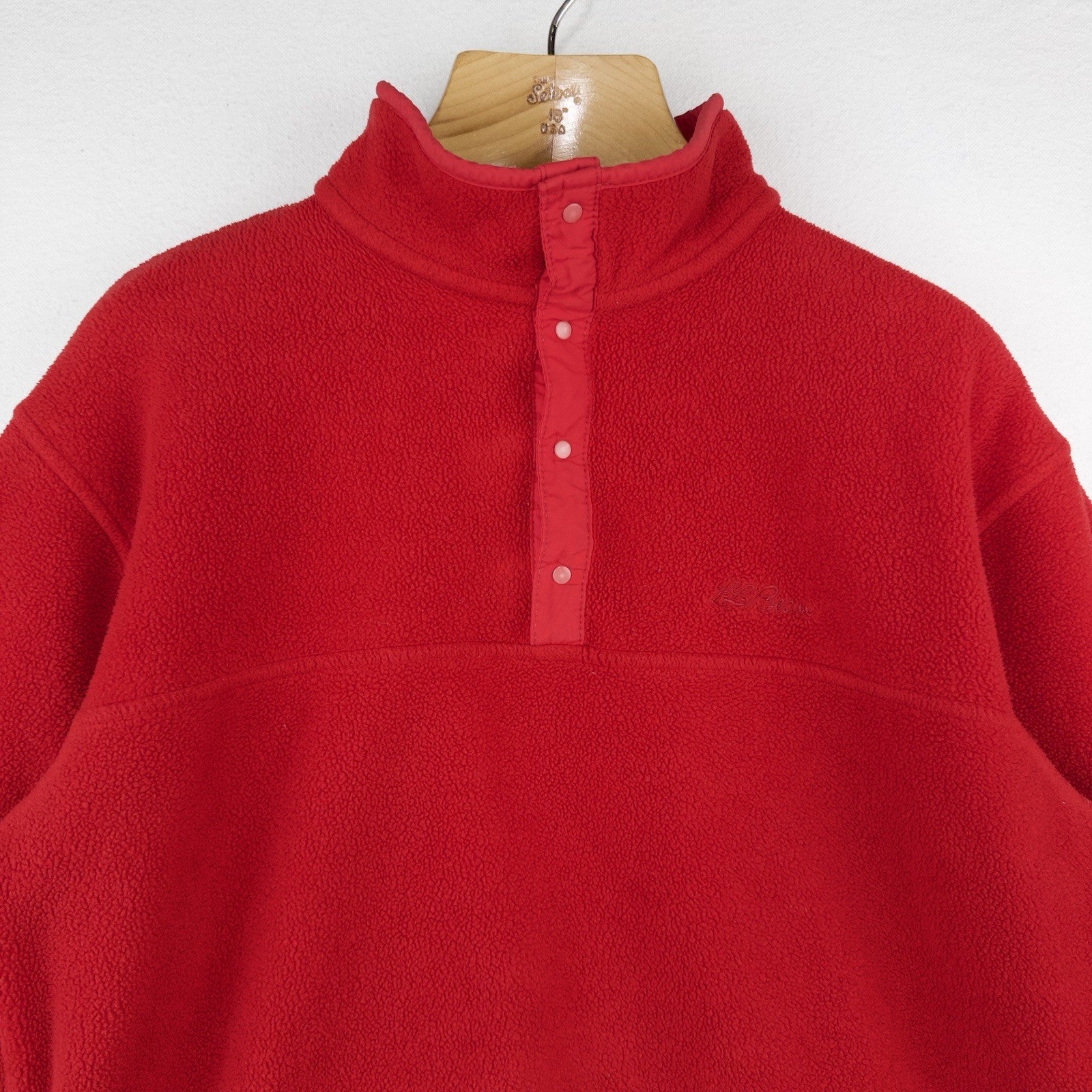 80’s Vtg LL Bean Snap Red Fleece Cursive Logo Pullover Men’s Medium (44) USA