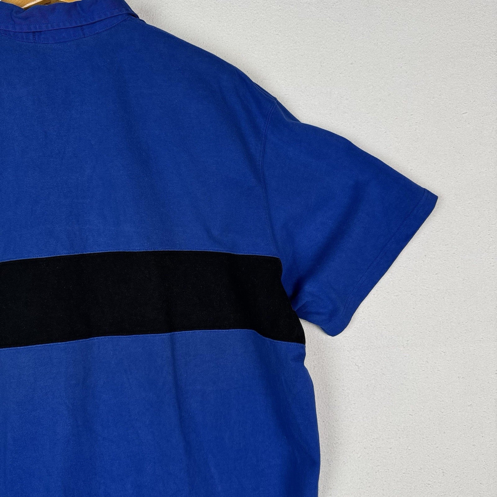 Vintage Polo Ralph Lauren Mens XL Short Sleeve Rugby Thick Soft Blue Stripe