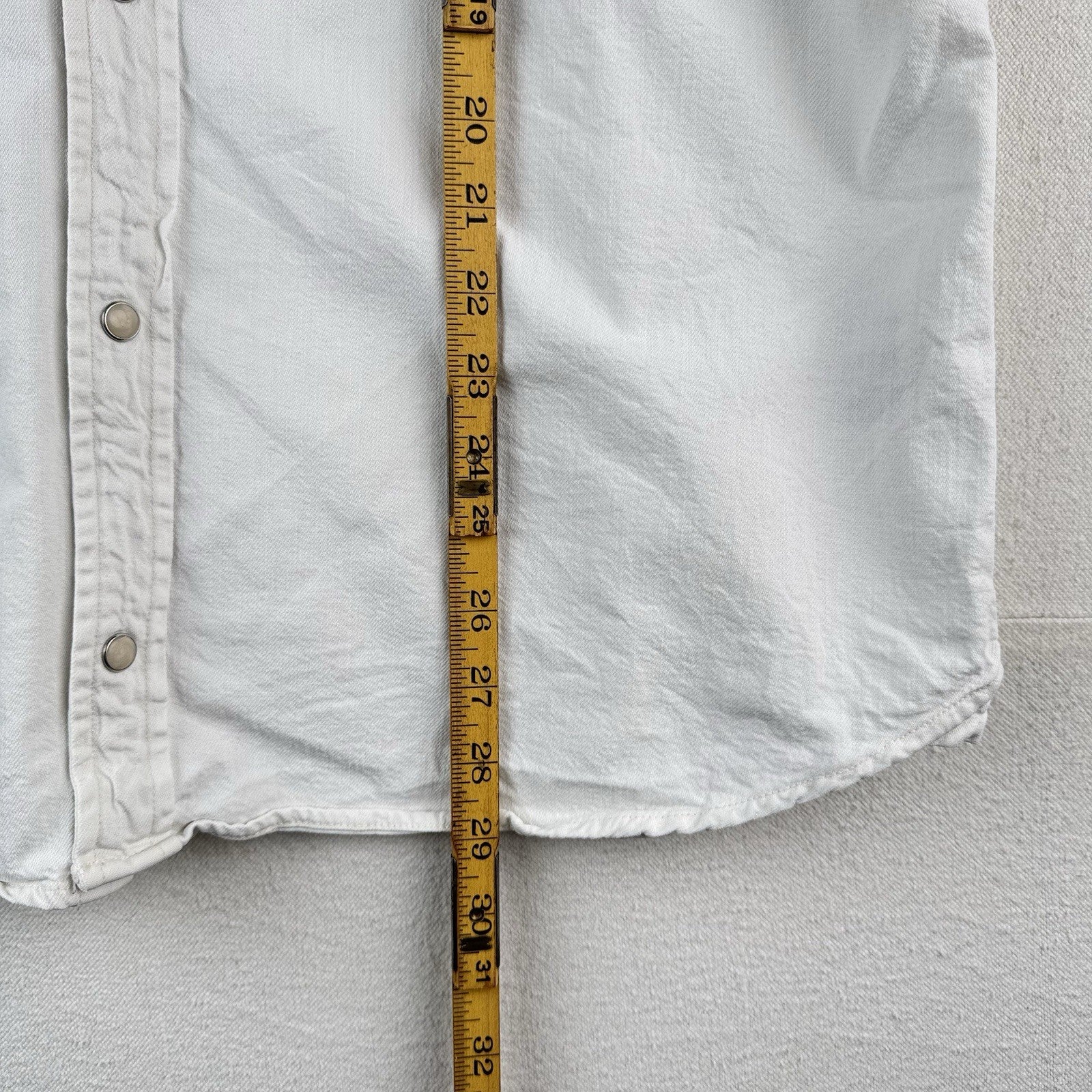 Mother Denim Tycoon TwoTone Western Shirt White Denim Pearl Snap Large USA *Read