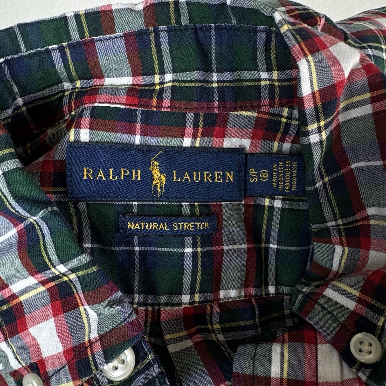 Ralph Lauren Natural Stretch Button Down Shirt Long Sleeve Plaid Boys 8 Small