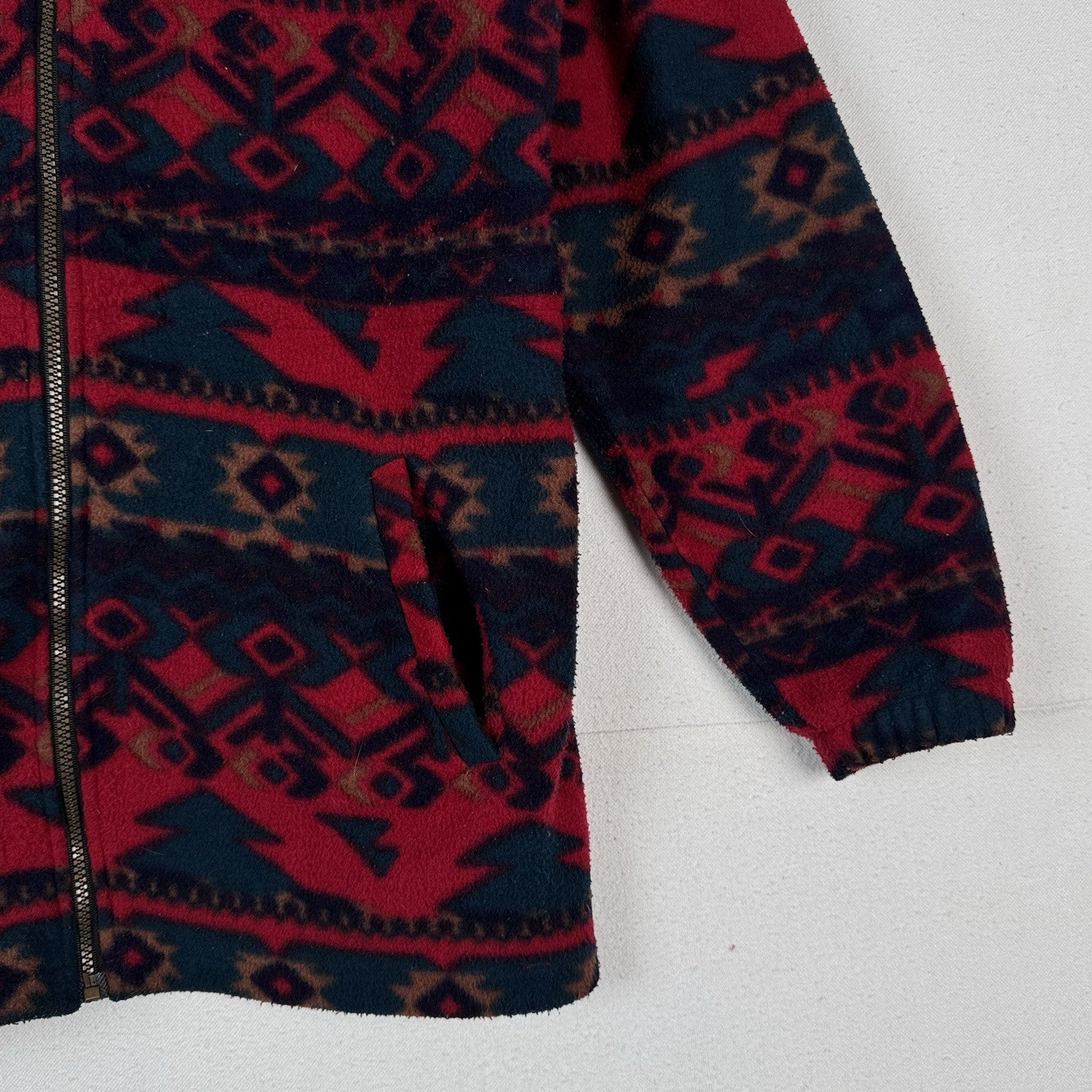 Vintage 90s Southwestern Blanket Fleece Hoodie Full Zip Men’s M Red Blue Baggy
