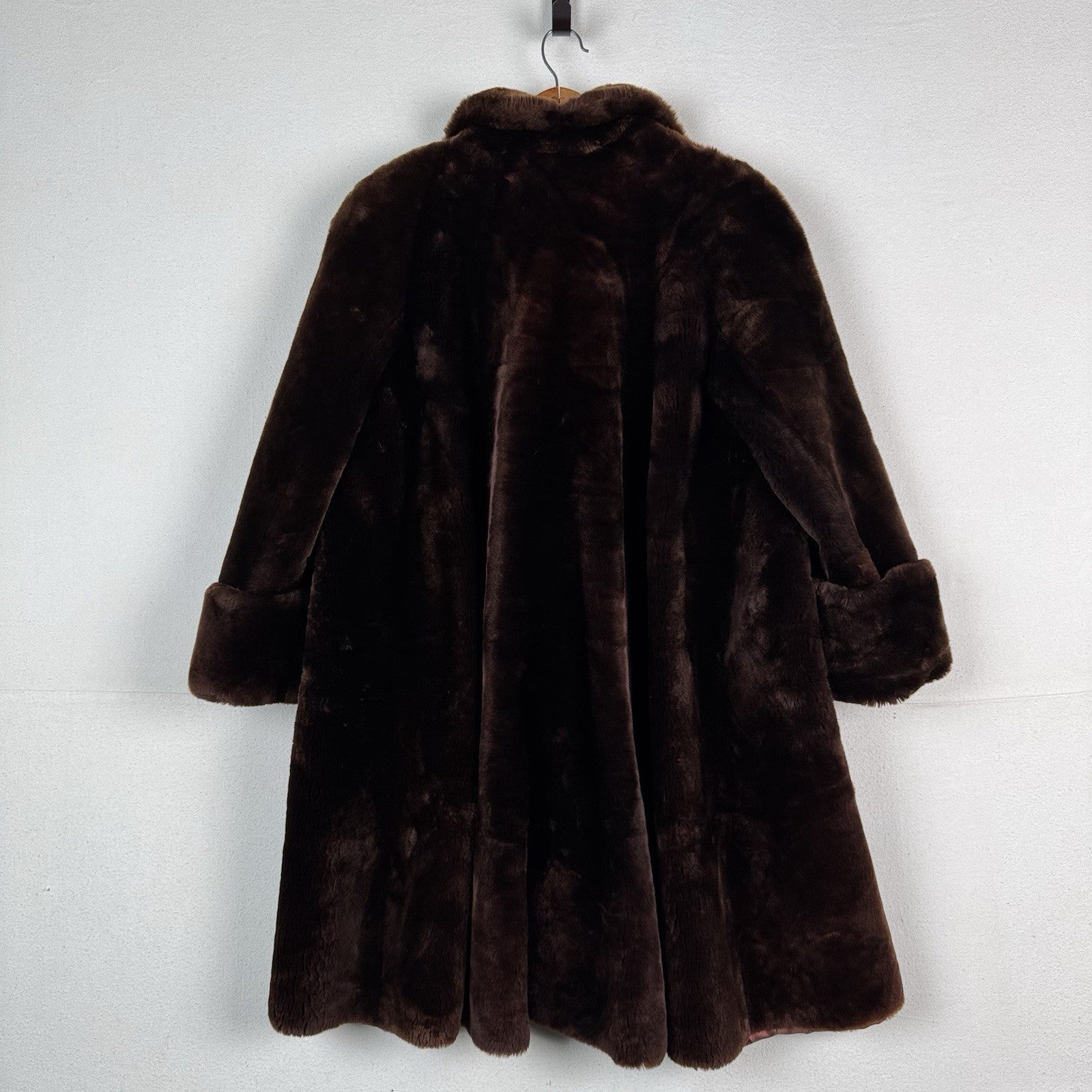Vintage 50’s 60’s May Company Brown Mouton Lamb Fur 40" Swing Coat Size 10 *Read