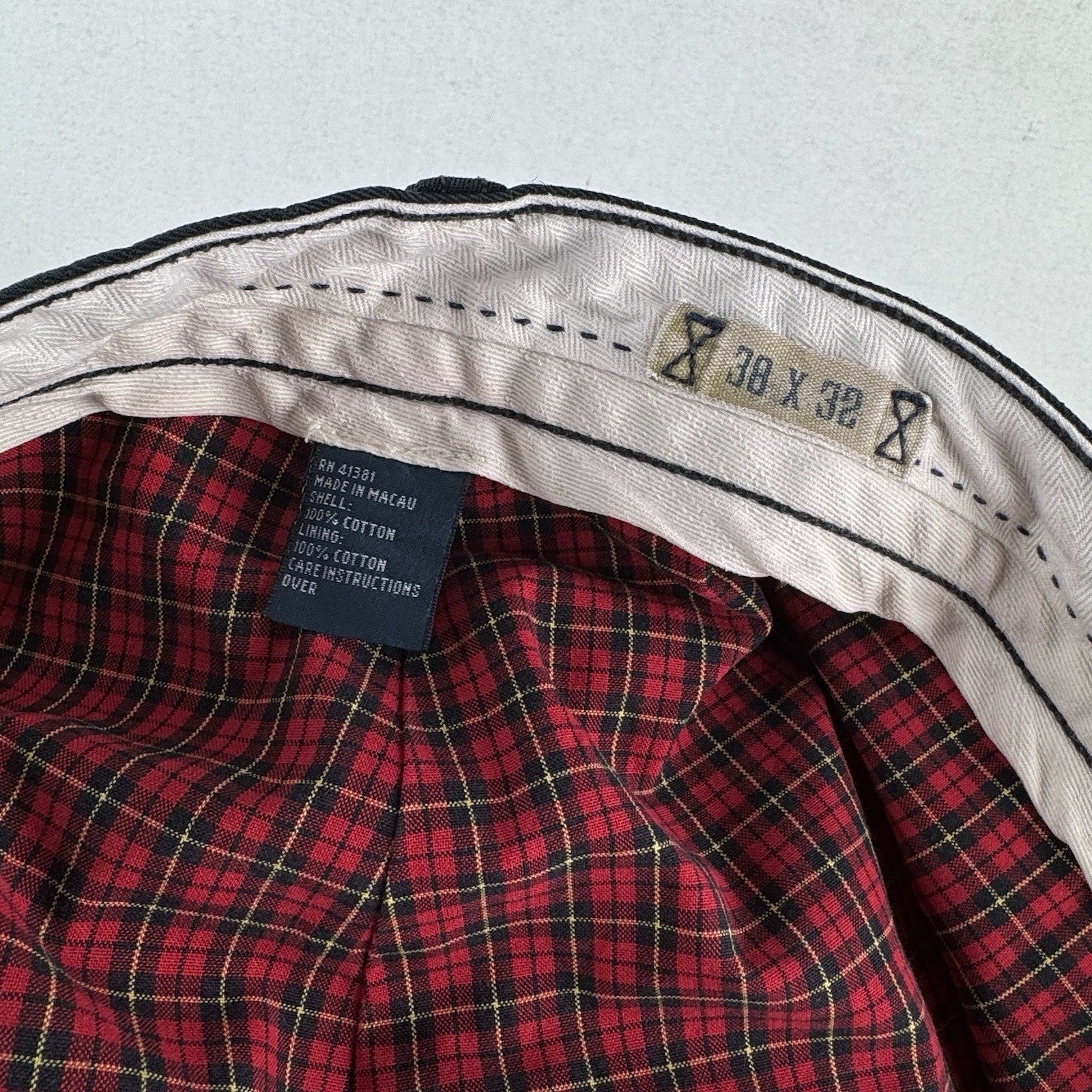 Vintage Polo Ralph Lauren Men’s 38x32 Black Lined Chino Pants Red Plaid