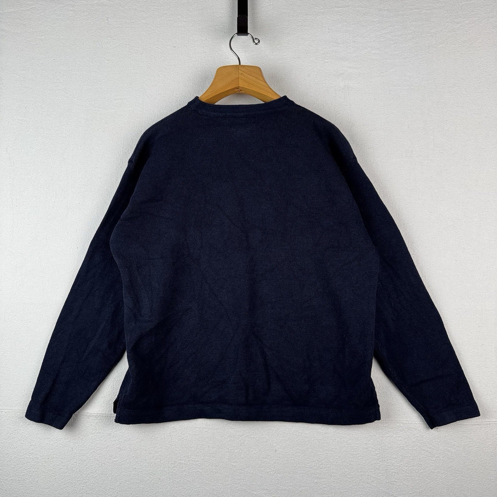 90’s Vintage Polo Ralph Lauren Men’s Large Linen Knit Crewneck Sweater Navy Blue