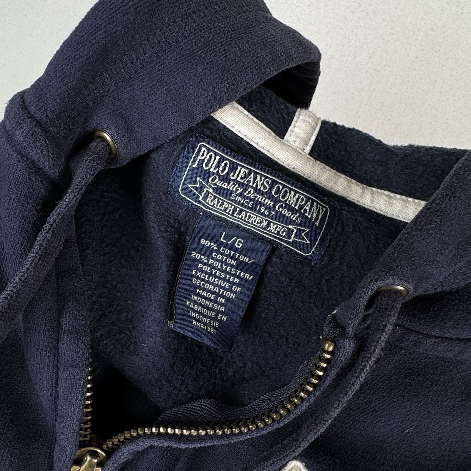 Polo Jeans Ralph Lauren Embroidered RL67 Zip Hoodie Women's Large Youth XL Blue