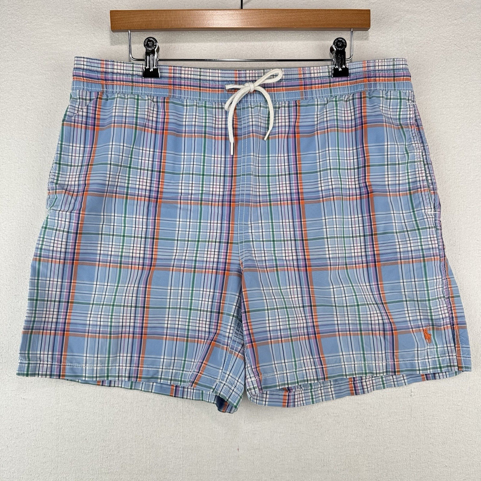 Vtg Polo Ralph Lauren Board Shorts Men’s M Plaid Multicolor Swim Trunks 5”