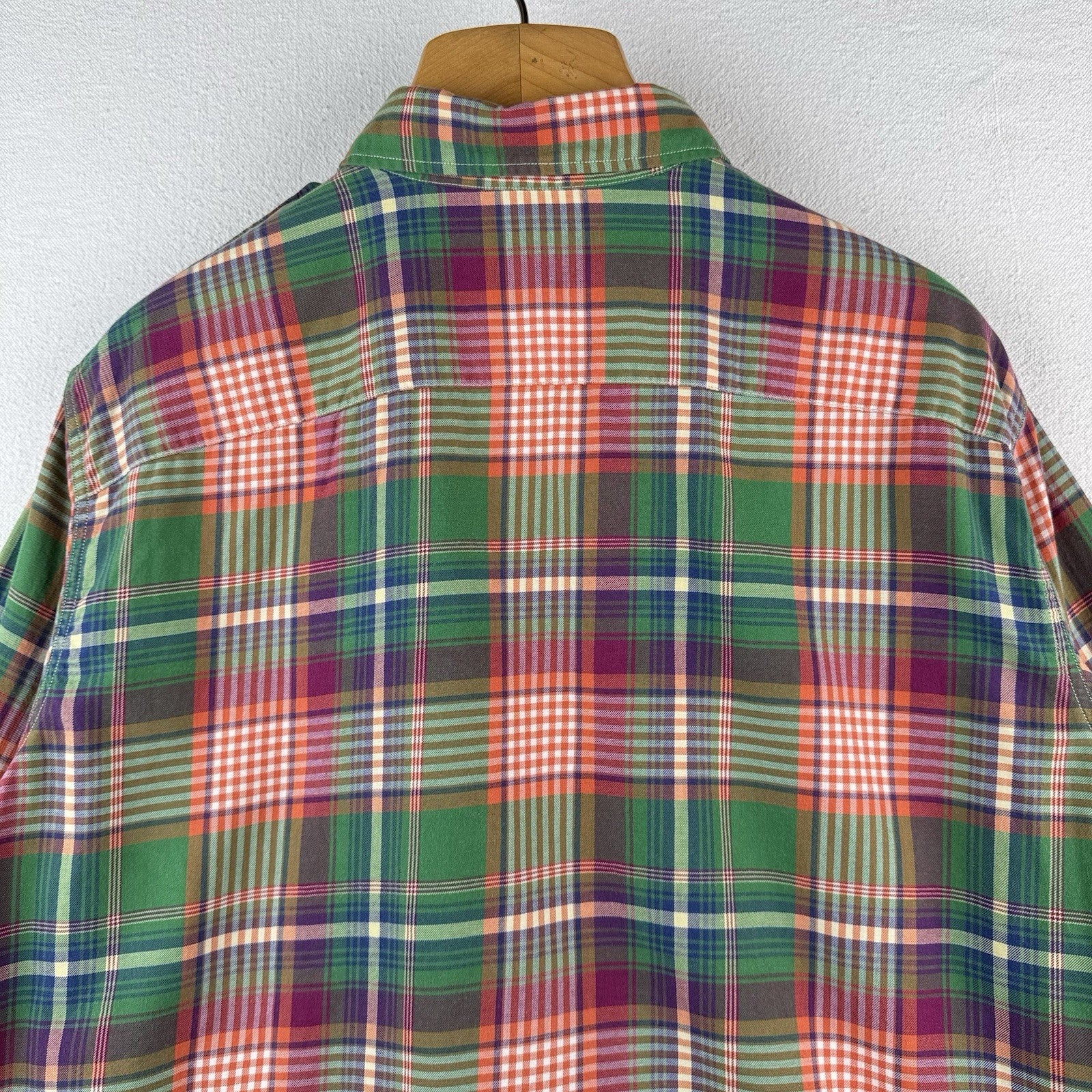 Vintage Polo Ralph Lauren Men’s XL Madras Button Down Shirt Green Orange Safari