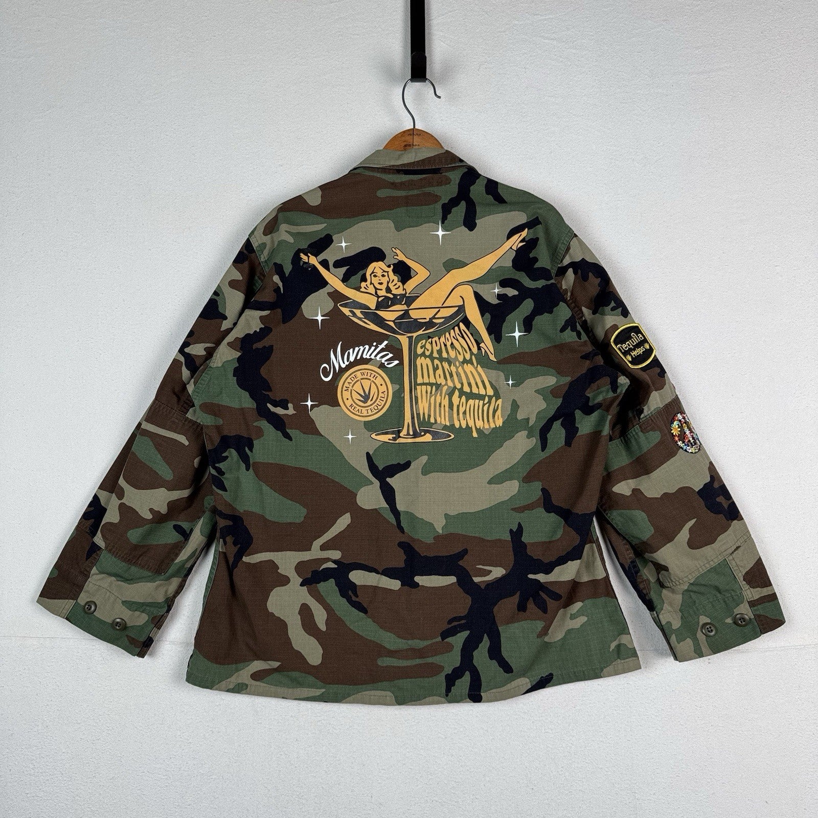 Army Woodland Mamitas Tequila Military Field Jacket Men’s Large Special Edition