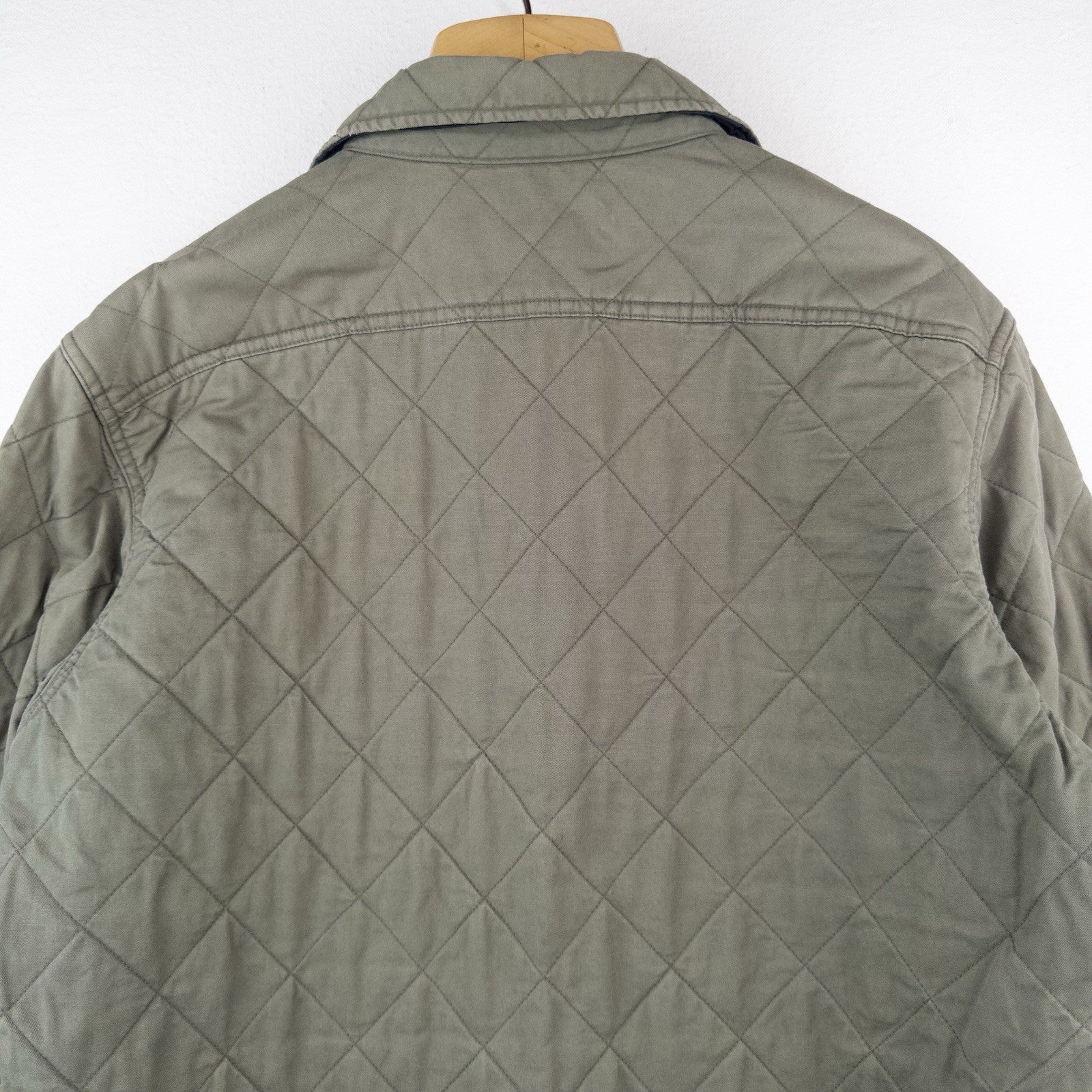 J.Crew Quilted Padded Men’s L Jacket Diamond Weave Green Cotton Insulated *Read