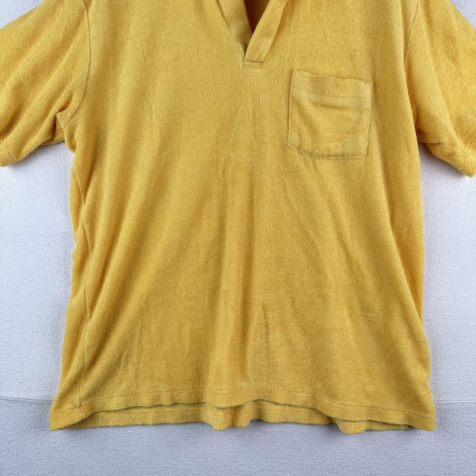 70s Vtg Selkirk Yellow Terry Cloth Pocket Polo Shirt XL Cabana Beach Pool V-neck