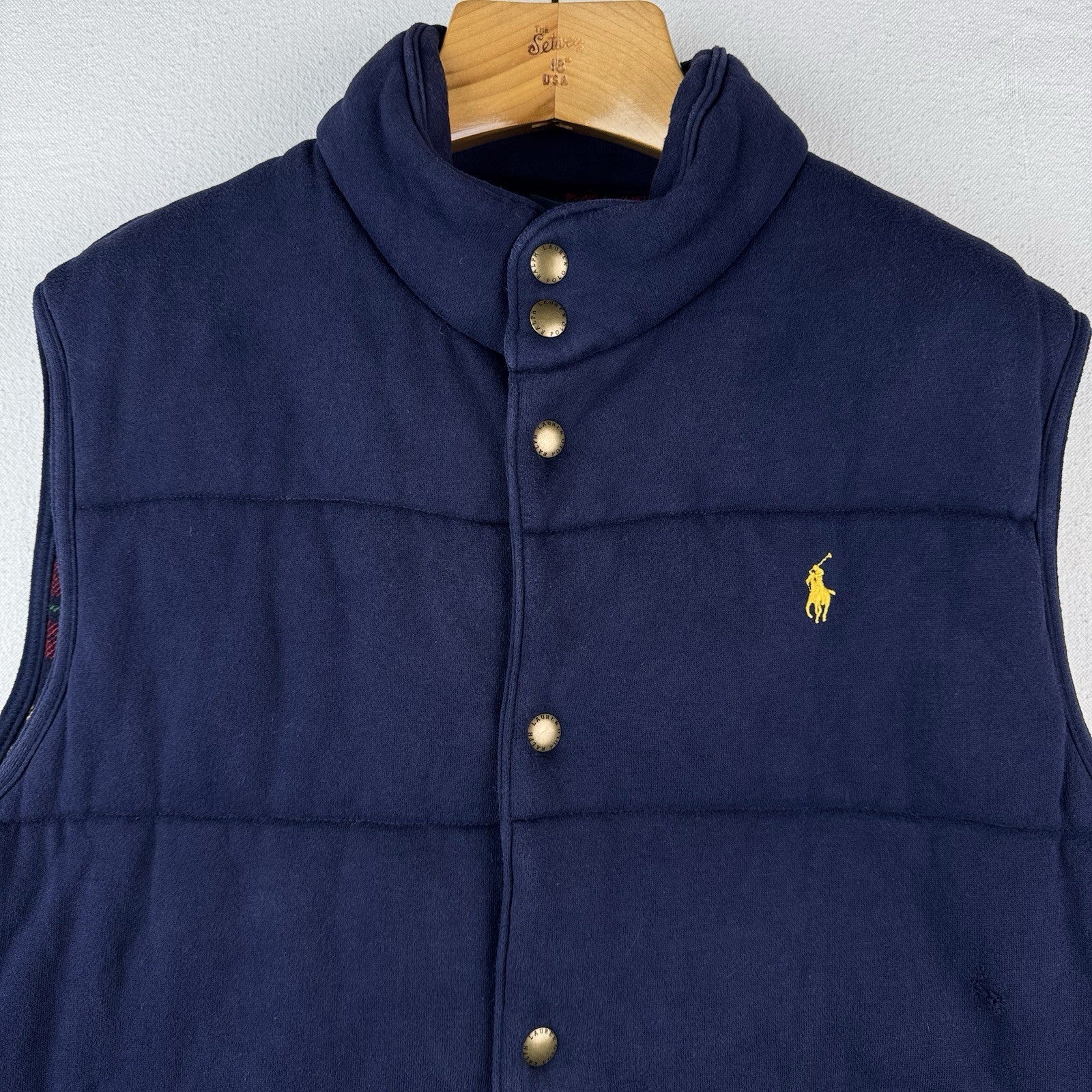 90’s Vintage Polo Ralph Lauren Mens XL Cotton Puffer Vest Jacket Navy Blue *Read