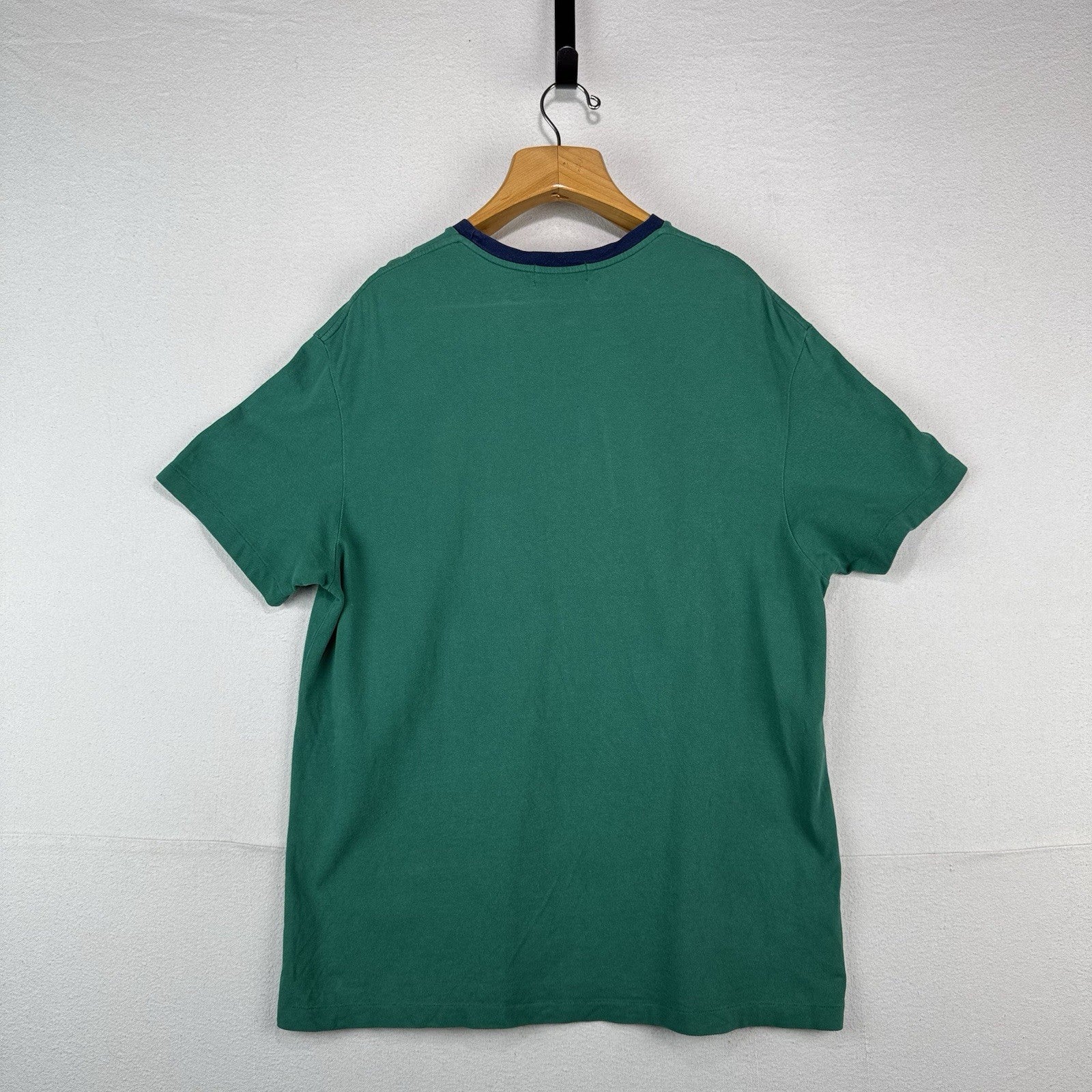 90's Vtg Polo Ralph Lauren Men's XL Green Ringer Crew Neck T-Shirt Pique Cotton