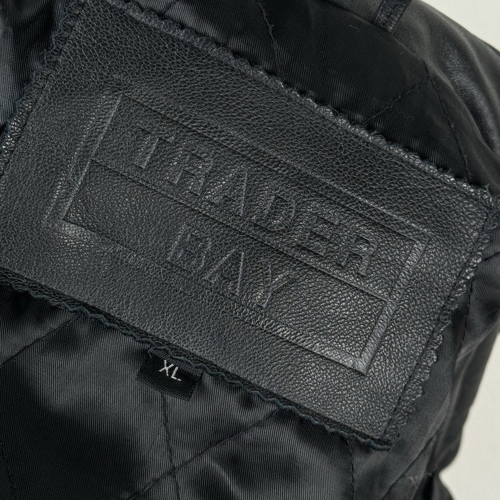 Trader Bay Leather Jacket Mens Size XL Black Full Zip Heavyweight Flight Bomber