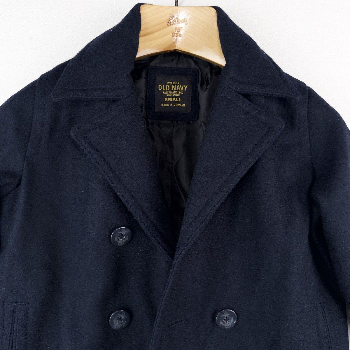 Old Navy Kids Small Navy Blue Wool Blend Peacoat Jacket *Missing Button