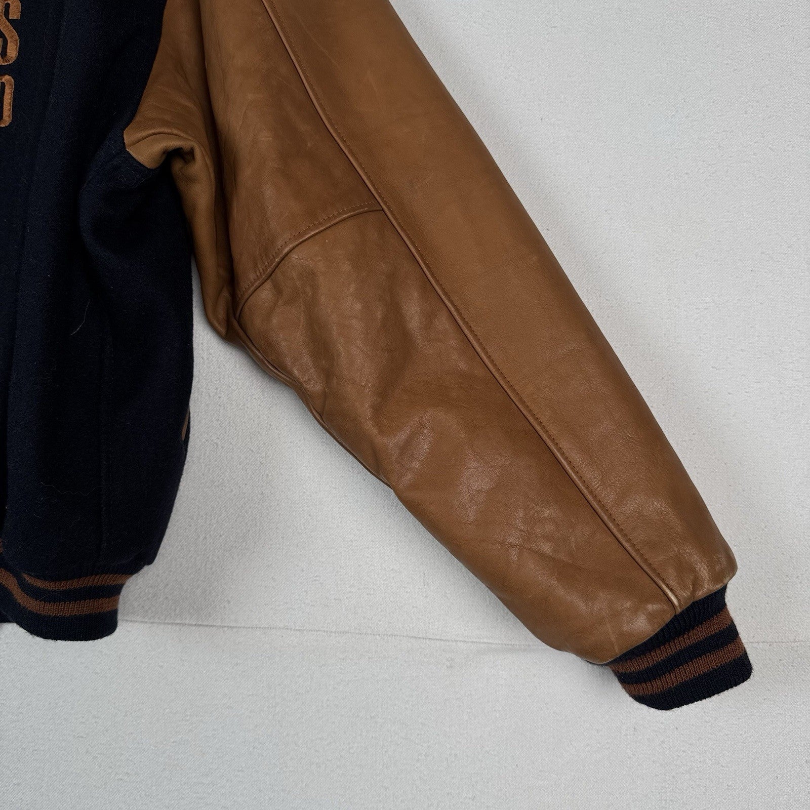 US Customs X Golden Bear Varsity Navy Wool Leather Jacket Mens Large Made USA