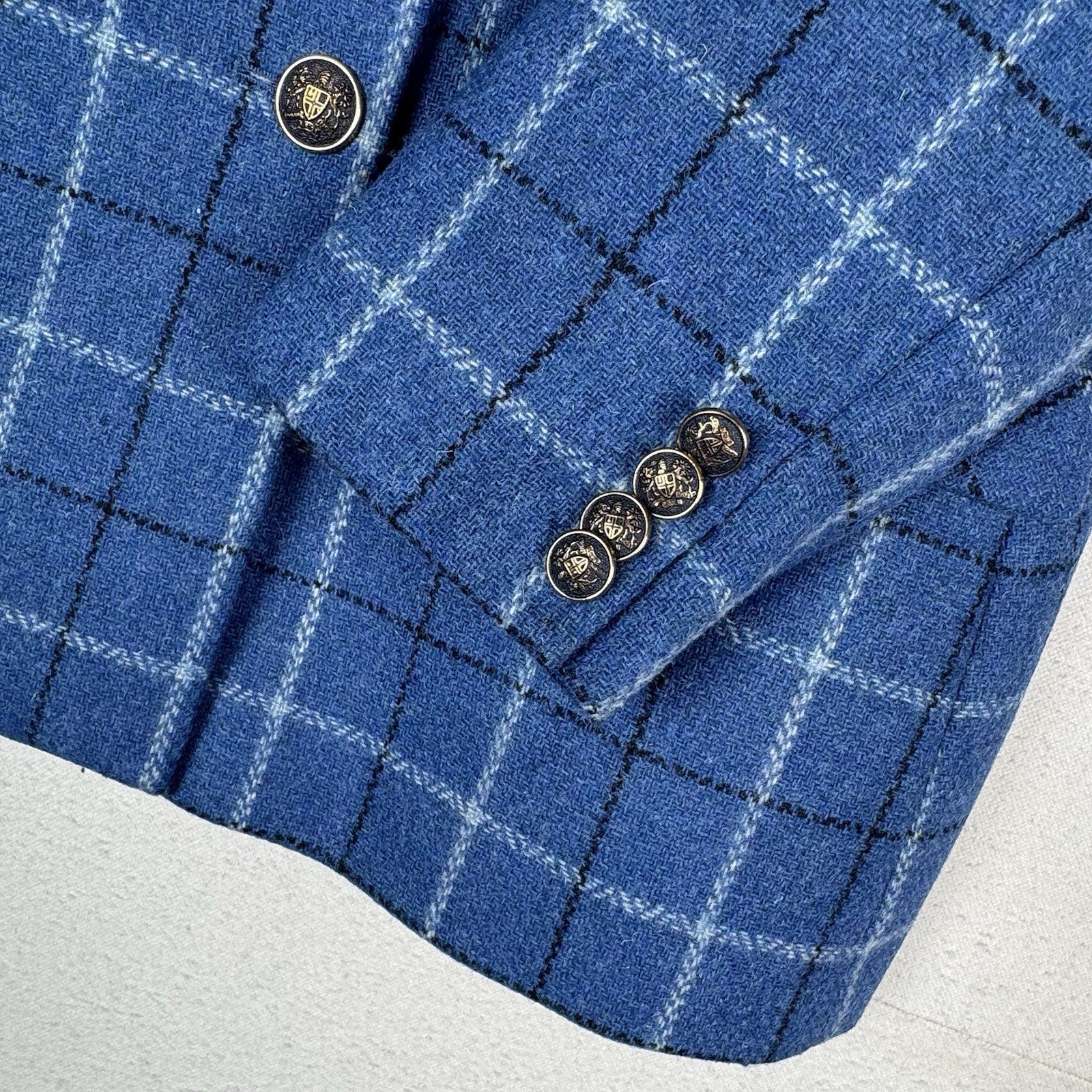 Tinta & Bariloche Andes Women’s L (42) Double Breasted Wool Blue Plaid Blazer
