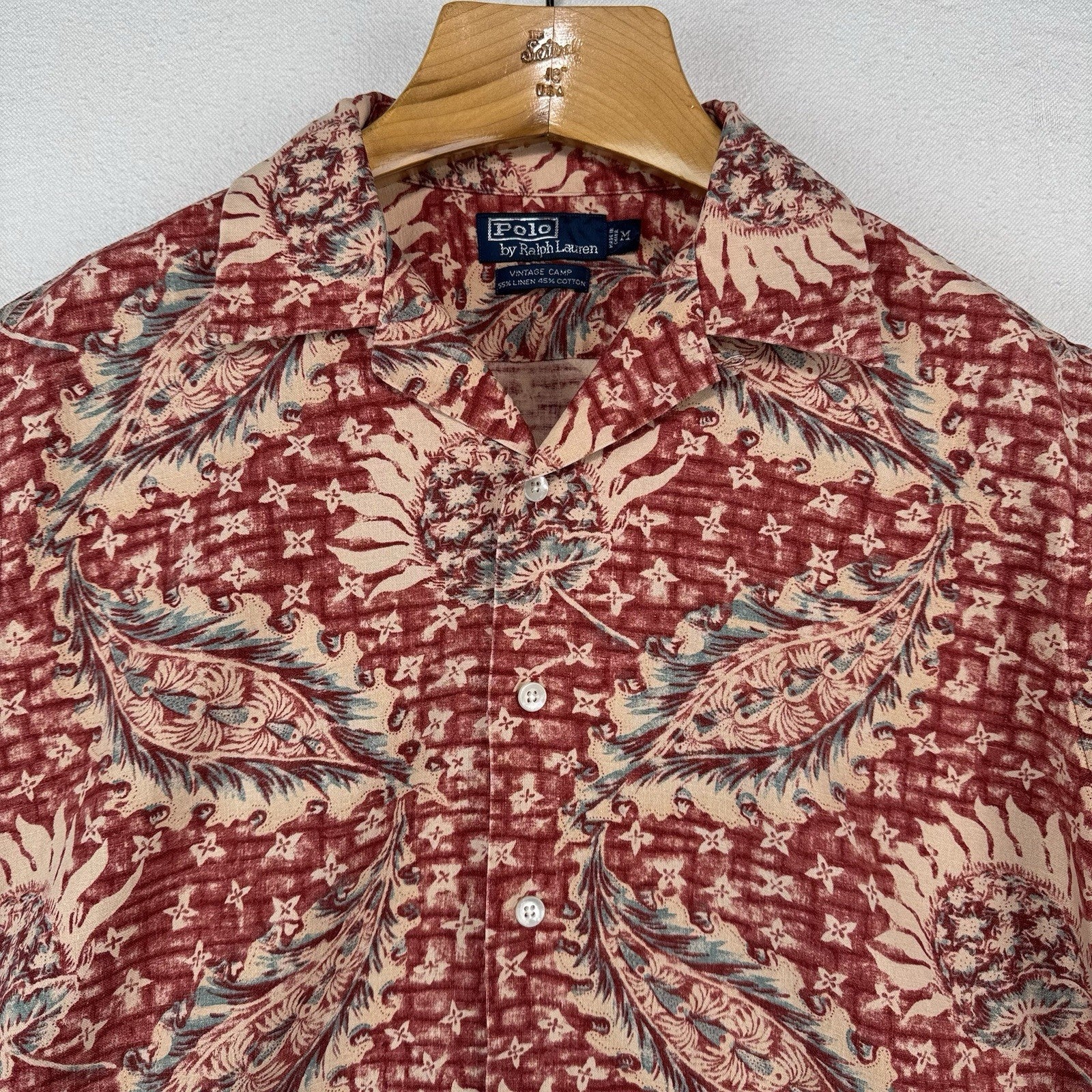 Polo Ralph Lauren Vintage Camp Shirt Men’s Medium Button Up Paisley Linen Cotton