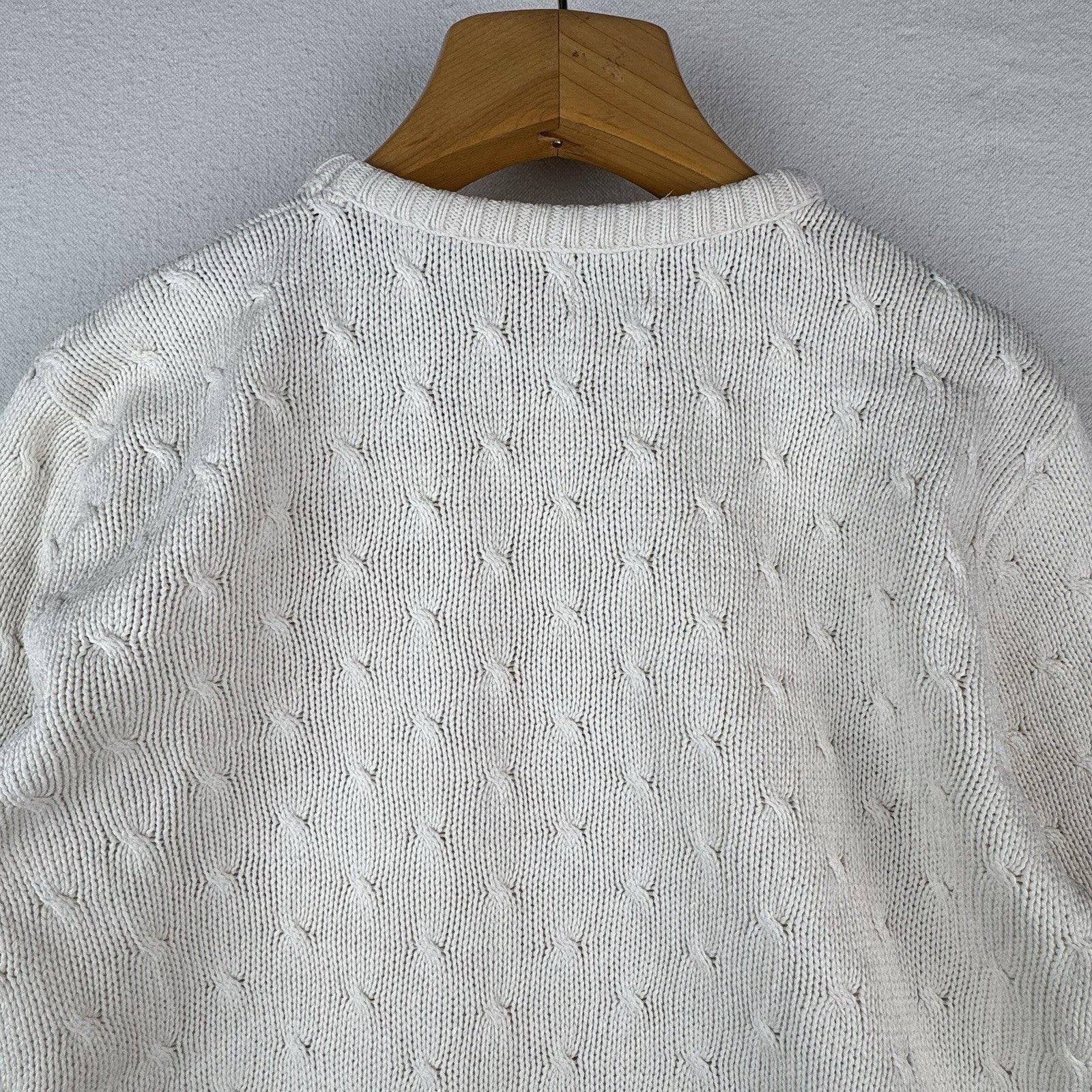 Vintage Neiman Marcus Cotton Cable Knit Sweater Ivory Cream Small 40”