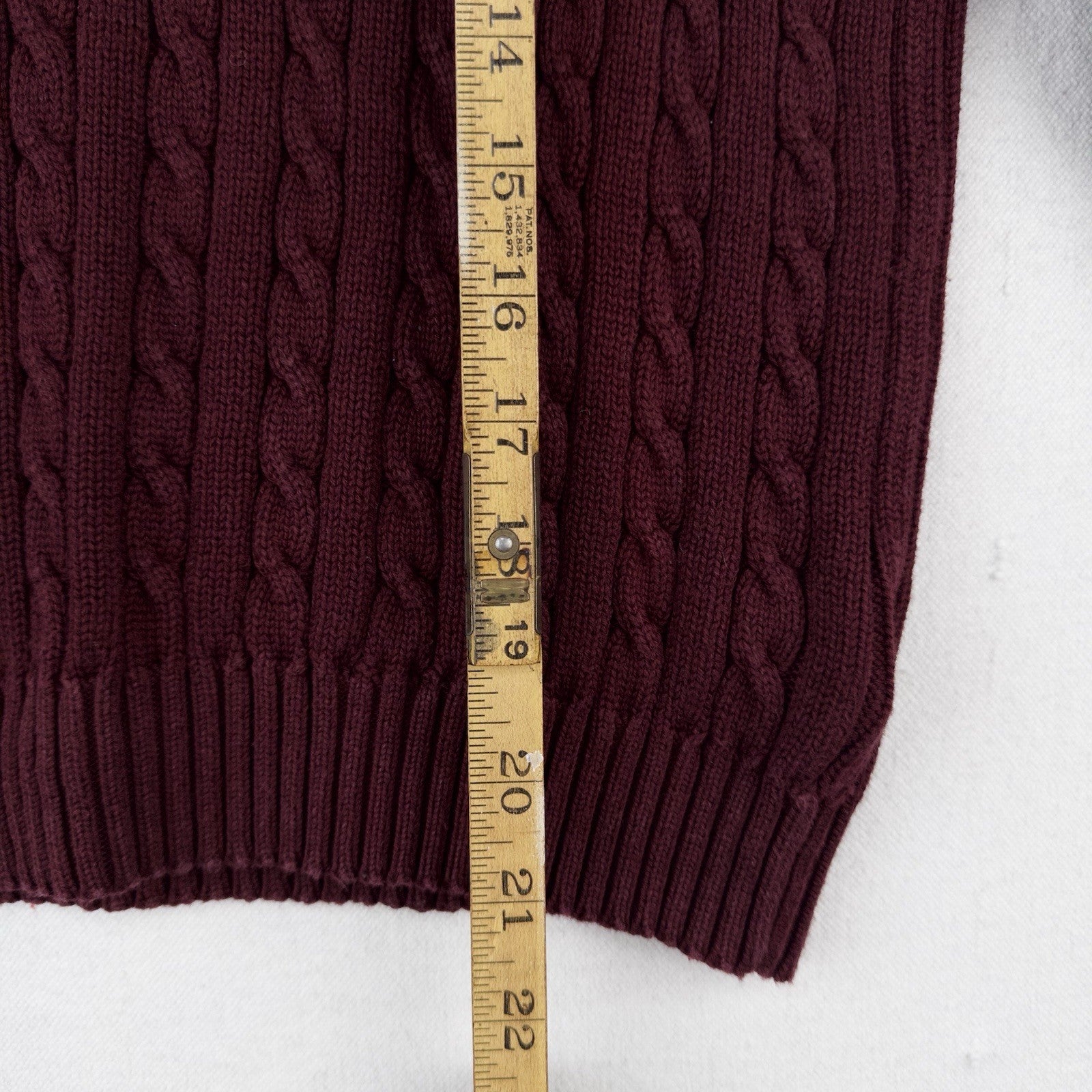 Ralph Lauren LRL Womens Small Maroon 100% Cotton Sweater 3D Cable Knit Crewneck