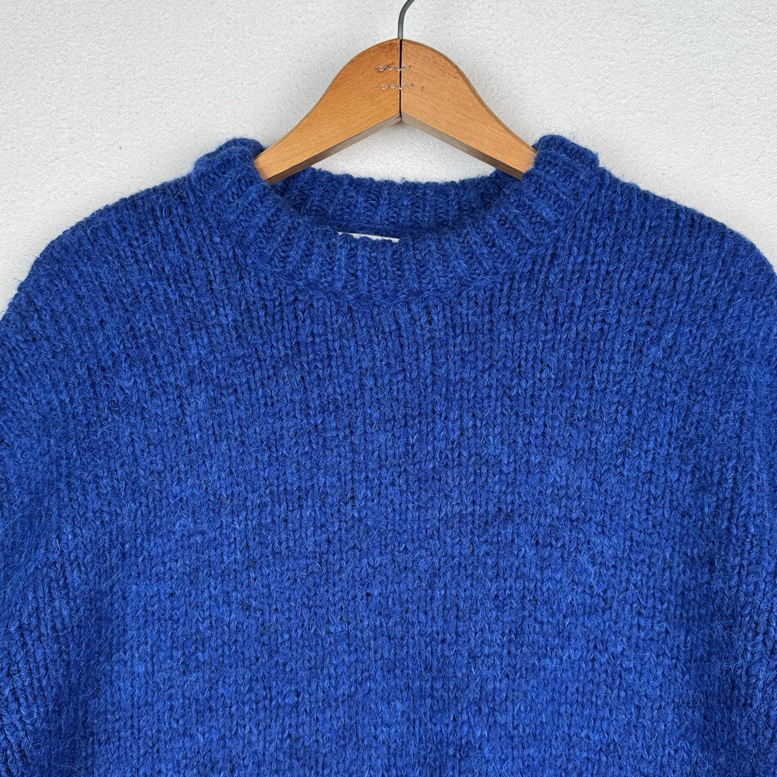 Zara Knit Pullover Sweater Wool Blend Blue Large Cozy Boxy