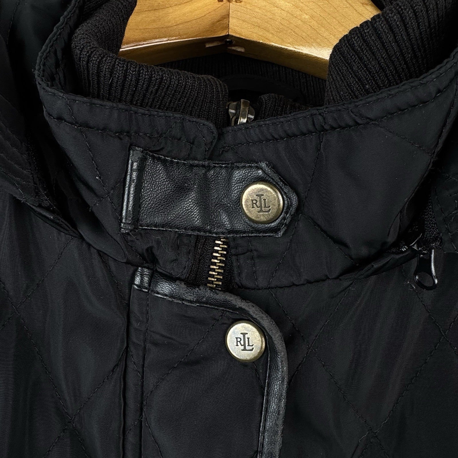 Lauren Ralph Lauren Diamond Quilted Women's 2X Black Hooded Jacket Elbow Patches