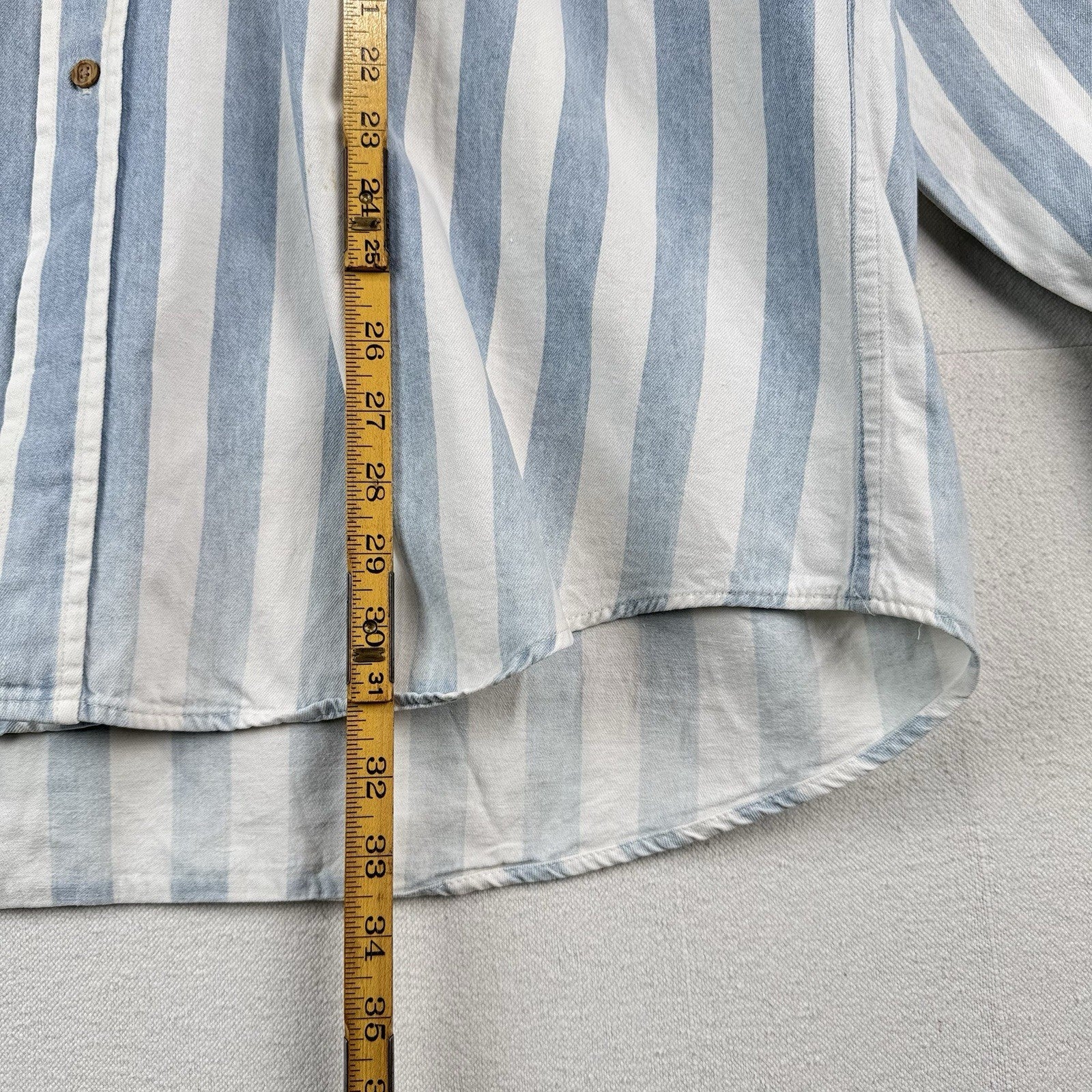 Vtg Ruddock Bros Western Denim Shirt Blue White Stripe Mens 2XL Made USA *Faded