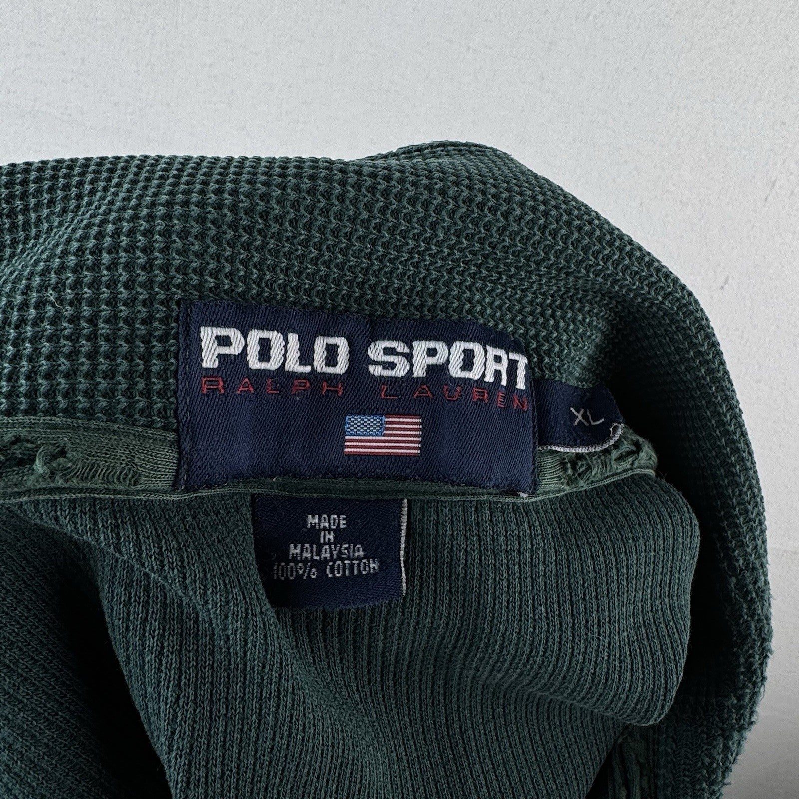 Vtg Polo Sport Ralph Lauren Men’s XL Green Waffle Knit Shirt LS *Distressed
