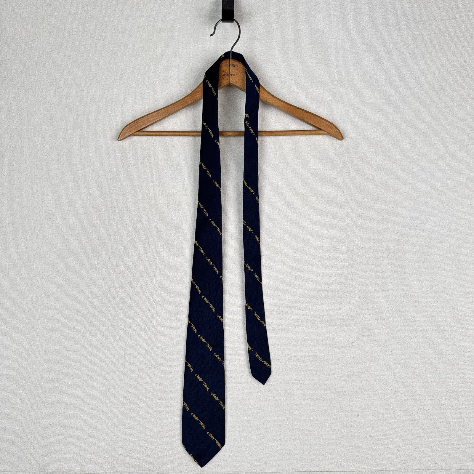 Vintage Andy Frain AF Services Necktie Blue Gold Spellout 56” Made In USA