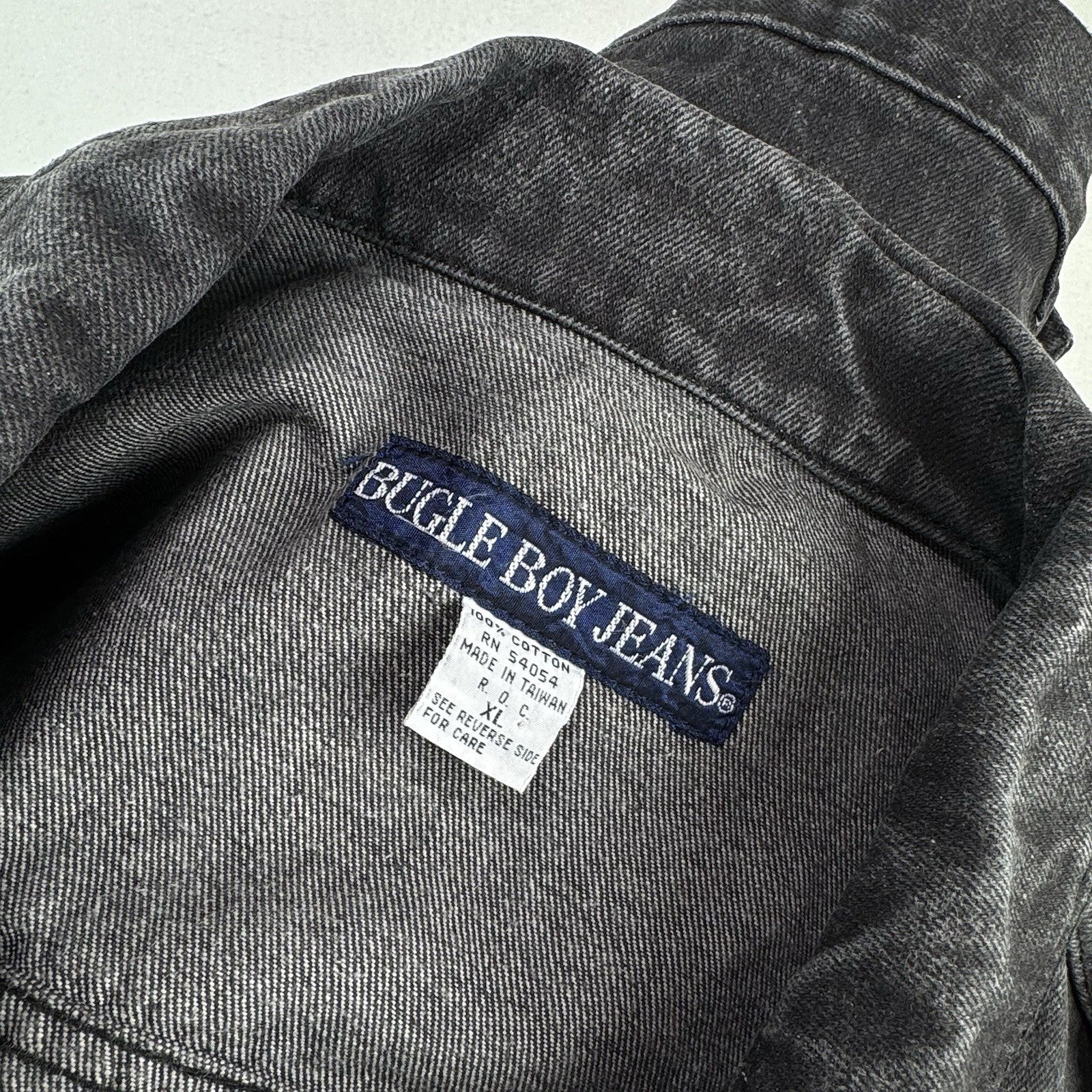80’s Vintage Bugle Boy Denim Trucker Jacket Men’s XL Boxy Faded Black *Read