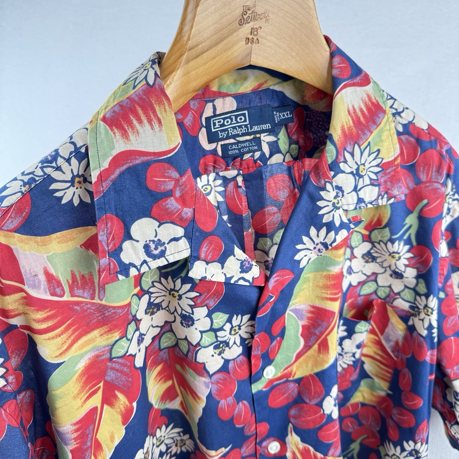 90’s Vtg Polo Ralph Lauren Floral Hawaiian Shirt 2XL Caldwell Loop Collar *Read
