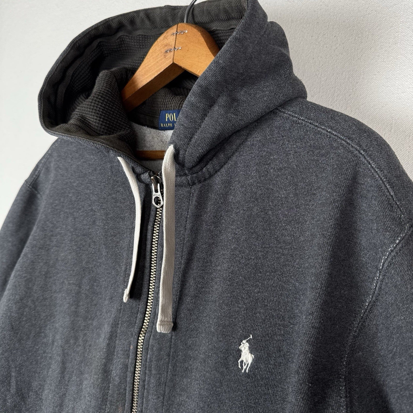 Polo Ralph Lauren Thermal Hoodie Men’s XL Full Zip Gray/Brown Sweatshirt *Read