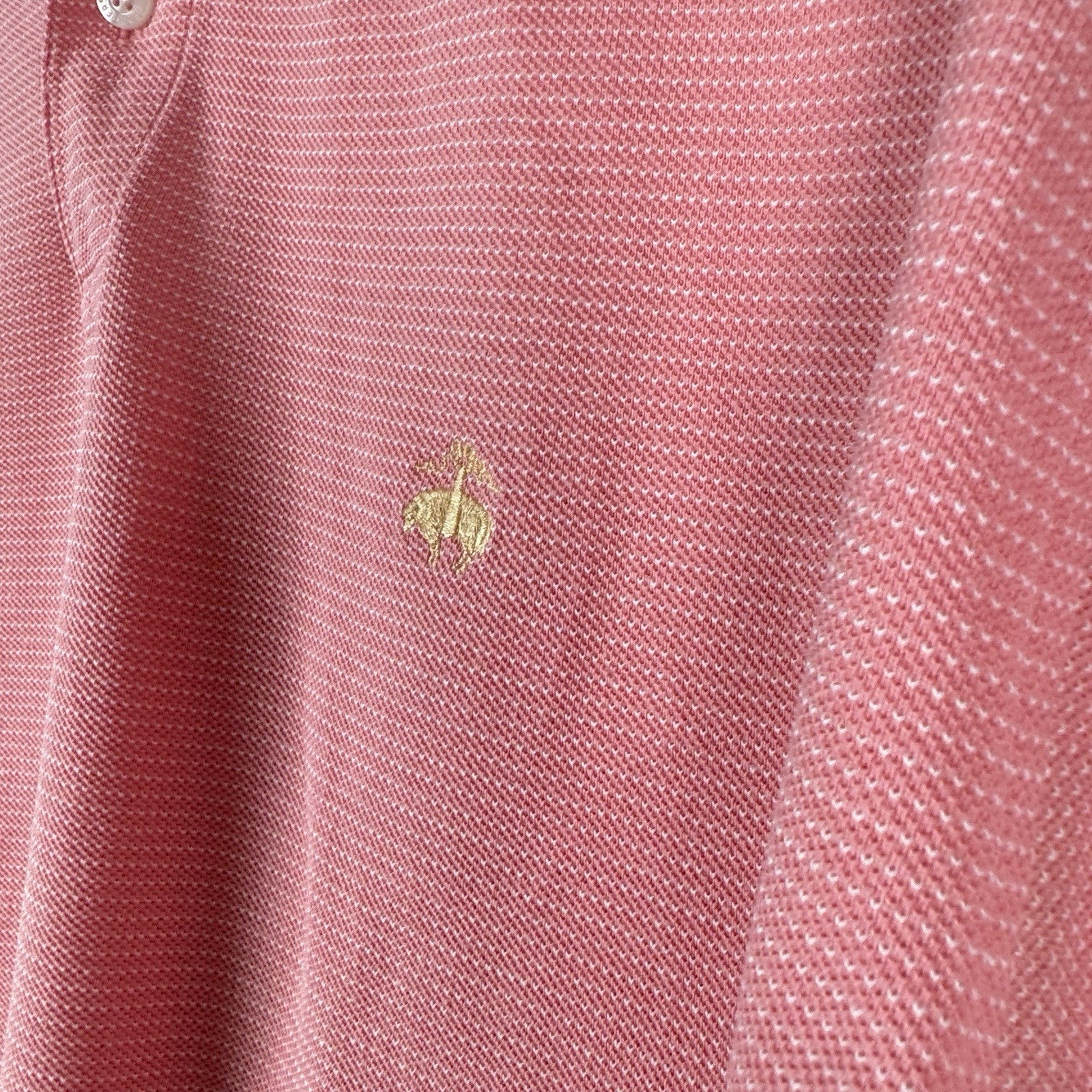 Brooks Brothers Shirt Men’s Large Pink Polo Short Sleeve Dotted Striped Cotton