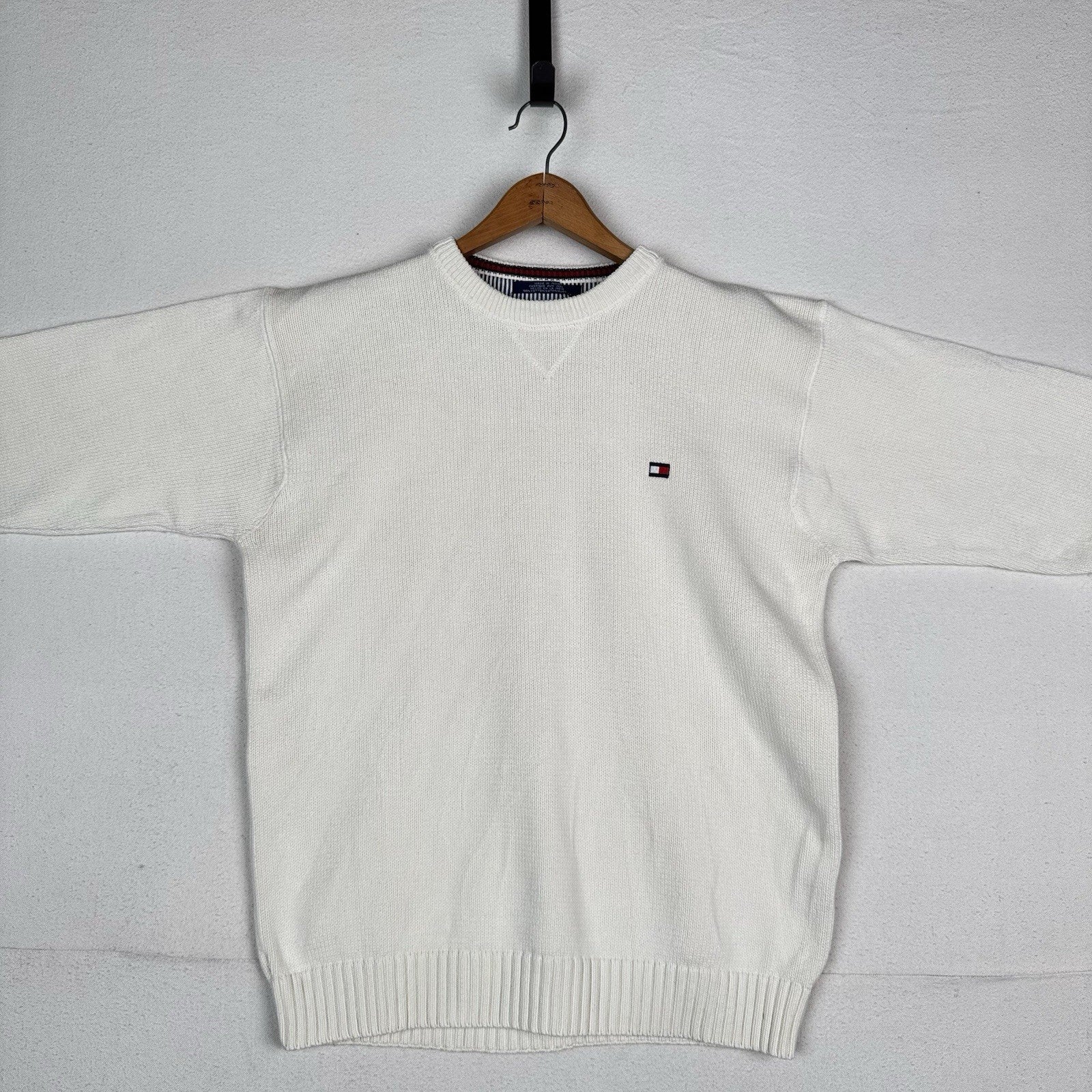 Vintage Tommy Hilfiger Men's Knit Cotton Crewneck Sweater Large White