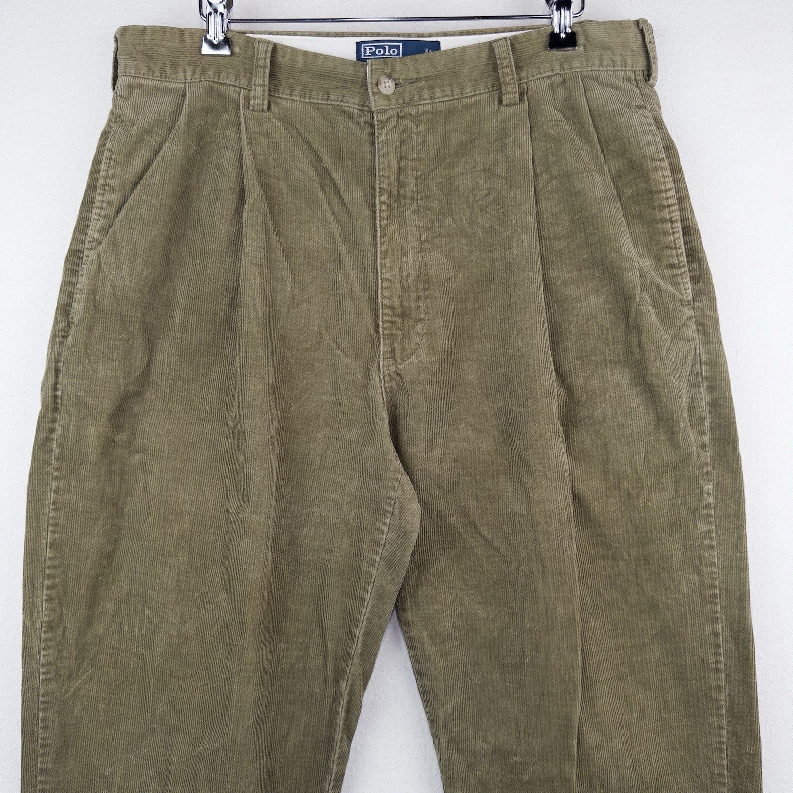 90’s Vtg Polo Ralph Lauren Hammond Corduroy Pant Mens 35x30 Khaki Pleated Cuffed