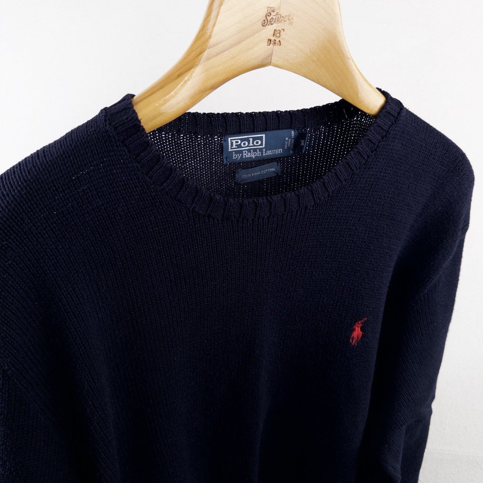 90's Vintage Polo Ralph Lauren Sweater Men's XL Navy Blue Crewneck Pima Cotton