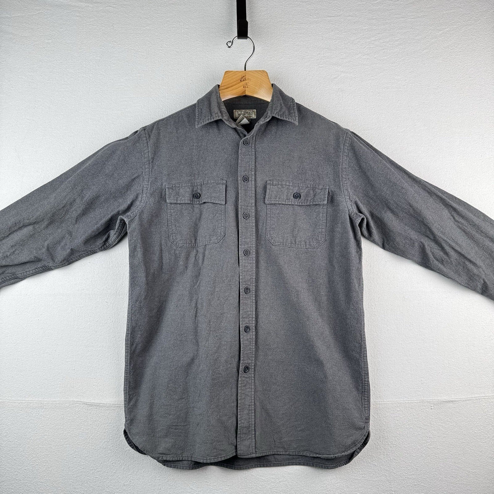 Vintage LL Bean Mens Medium Tall Chamois Flannel Shirt Gray 100% Cotton