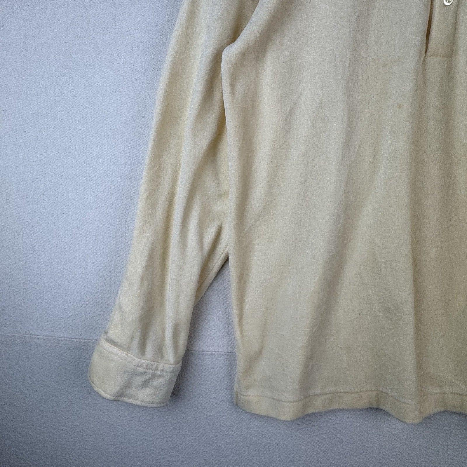 60-70s Vtg Van Heuson Wimbledon Velour Mens L Long Sleeve Polo Shirt Cream *Read