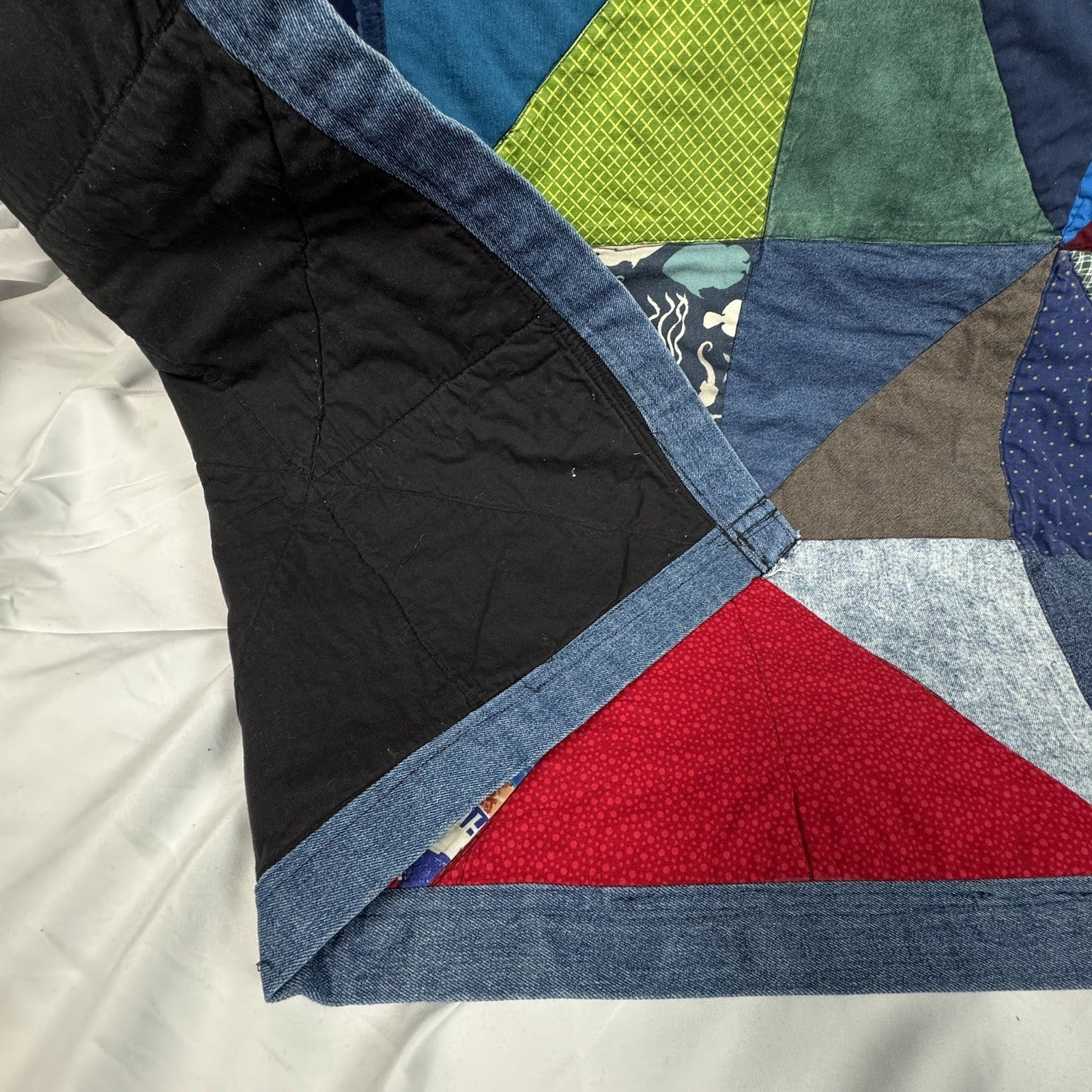 Handmade Square Patchwork Quilt Denim Edging Polo Pony Nautical 65”x65”
