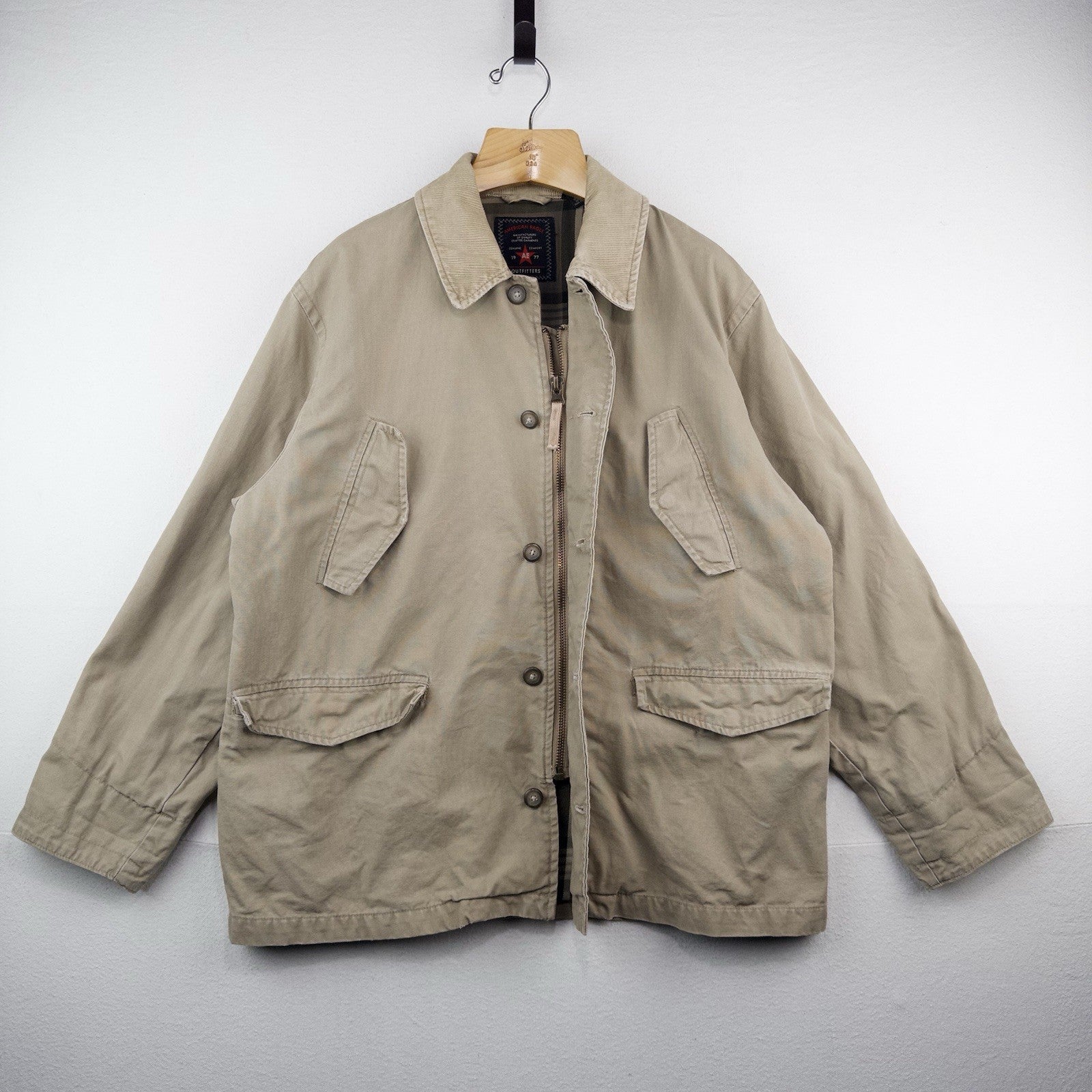 Vintage American Eagle 77 Outfitters Flannel Lined Jacket Mens M Army Green Cord