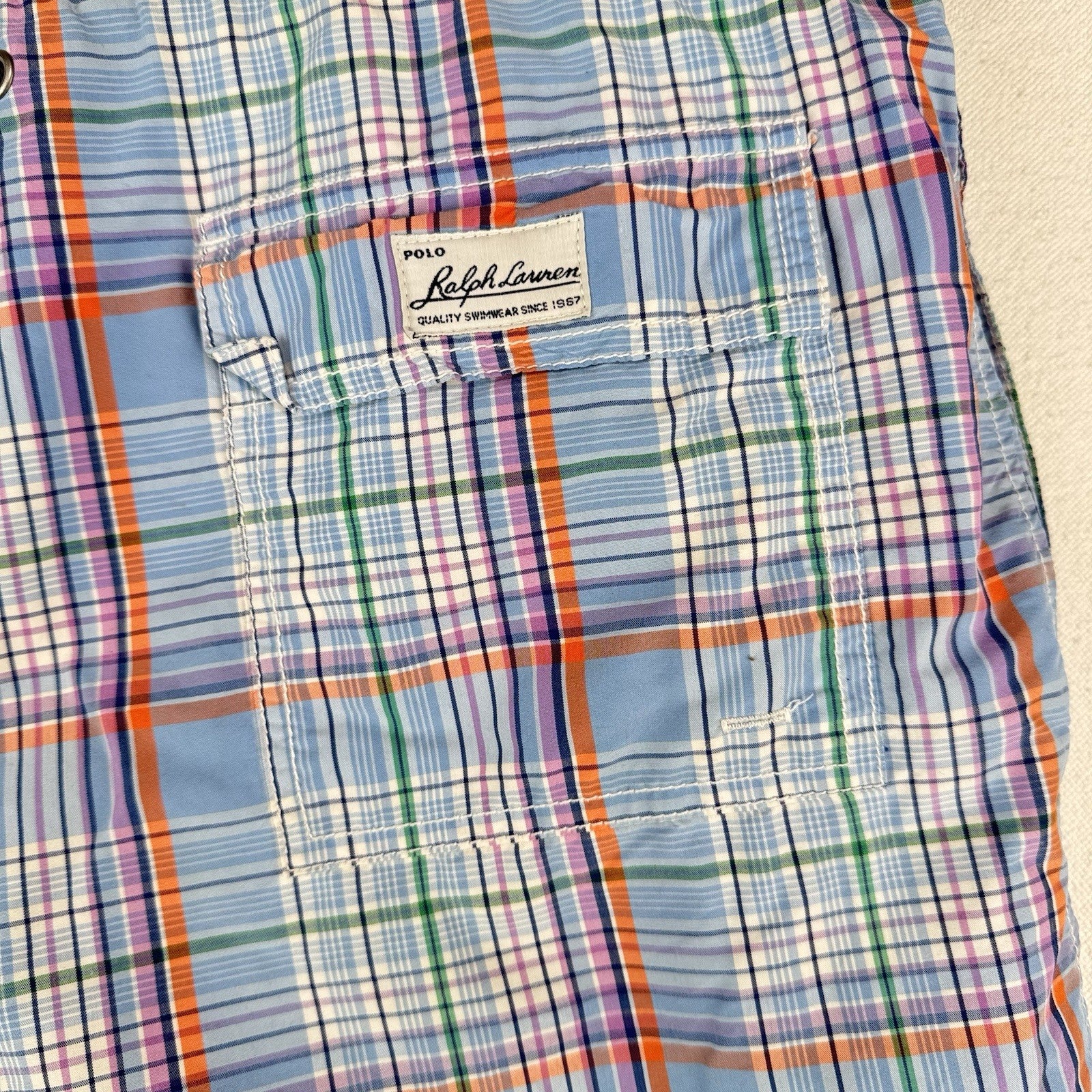 Vtg Polo Ralph Lauren Board Shorts Men’s M Plaid Multicolor Swim Trunks 5”