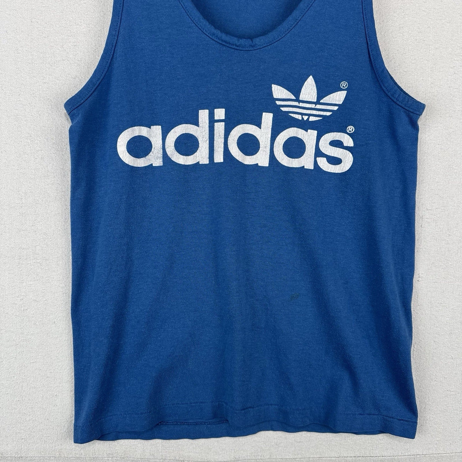 80’s Vintage Adidas Men’s Small (34”) Tank Top Shirt Trefoil Logo Retro Blue