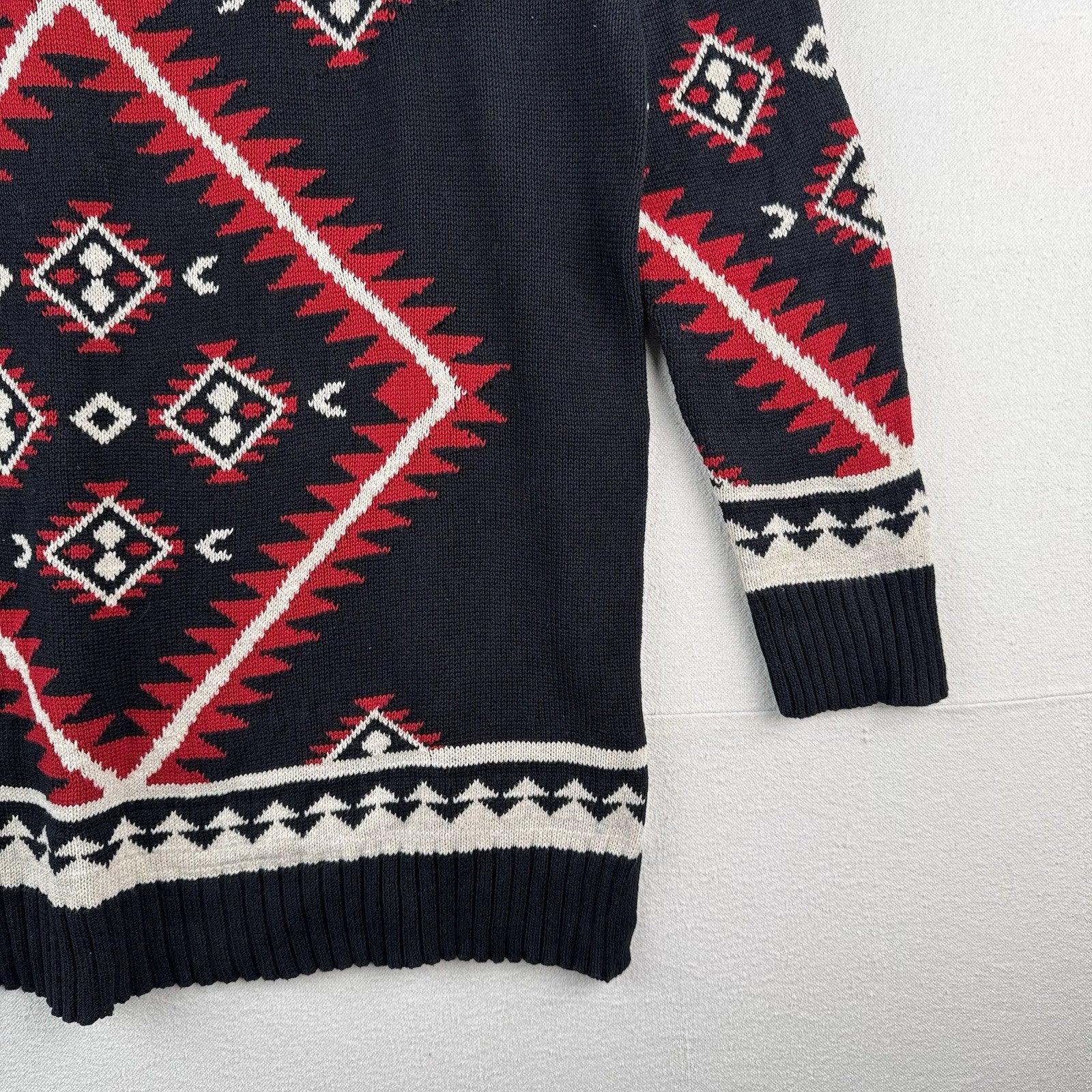 Ralph Lauren Women’s Large Blue Red Southwestern Geometric Tunic Sweater Cotton