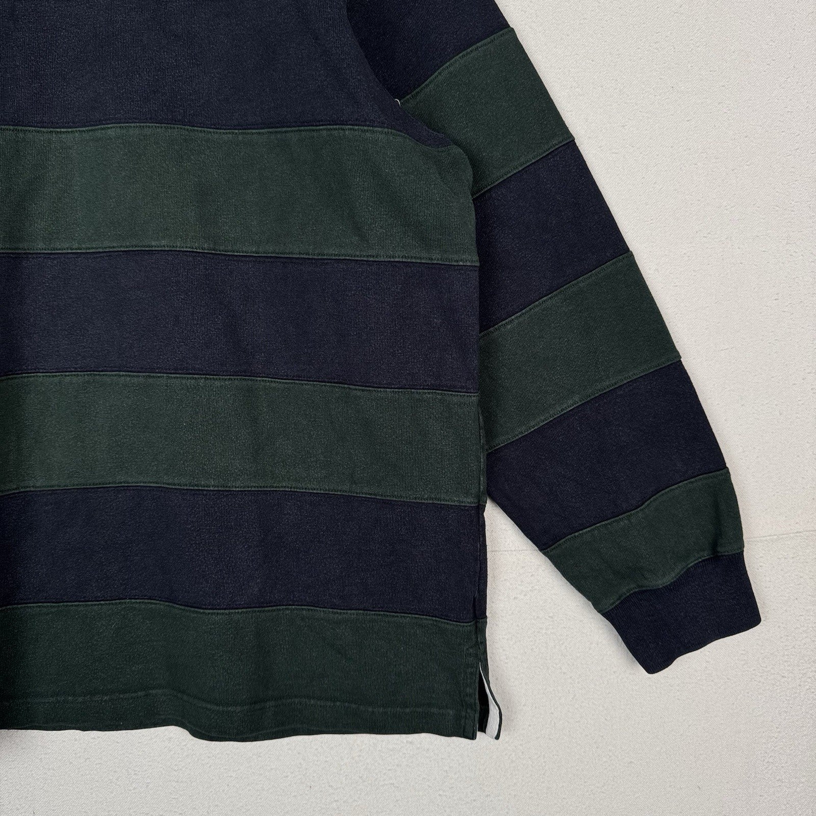 Vintage 90’s Polo Ralph Lauren Men's XL Stripe Banded Green Blue Rugby Shirt